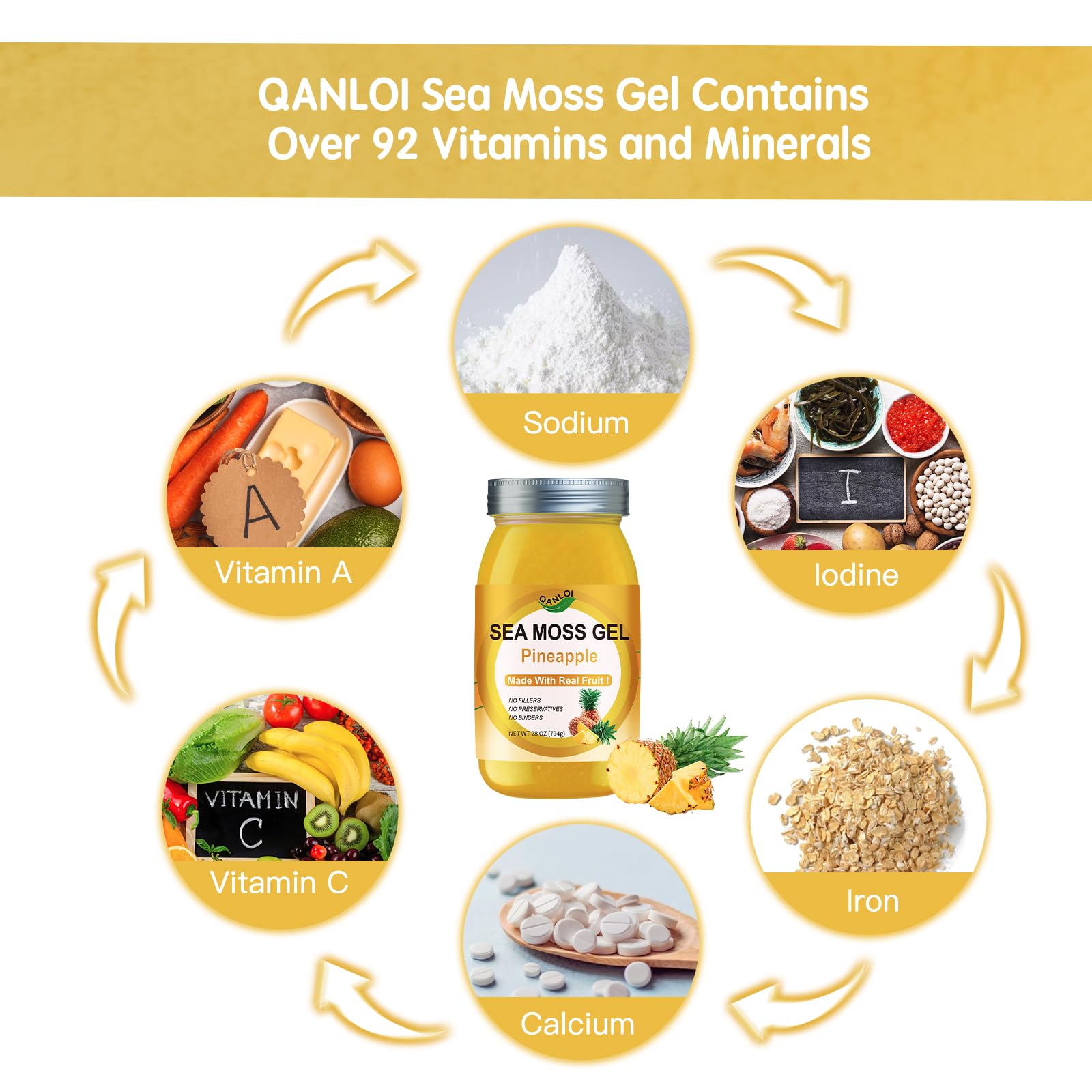 QANLOI Sea Moss Gel label emphasizes gluten-free vegan and non-GMO attributes