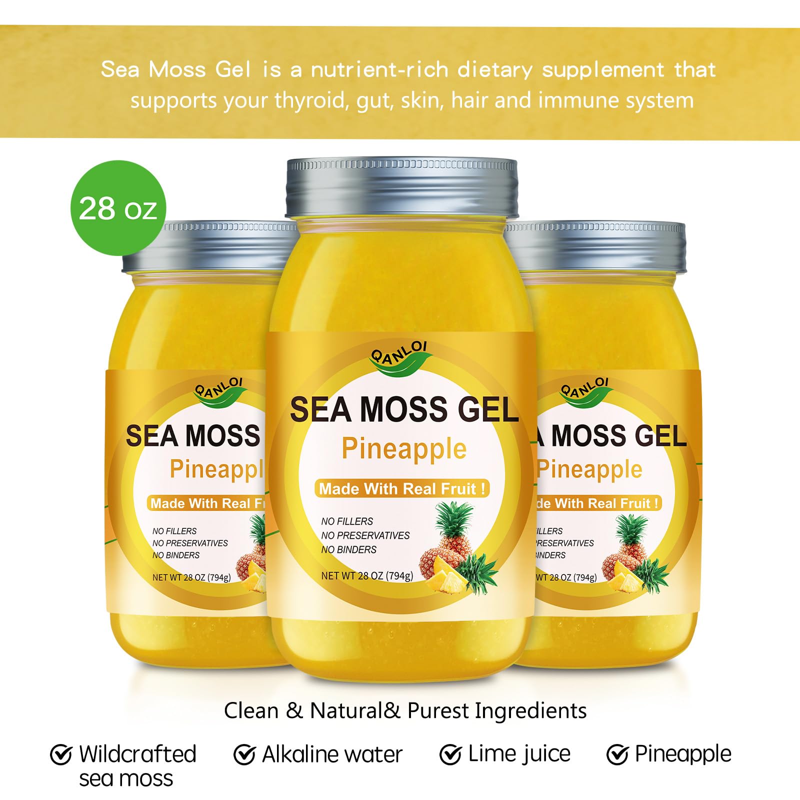 QANLOI Sea Moss Gel highlights minerals including iodine and zinc for daily wellness