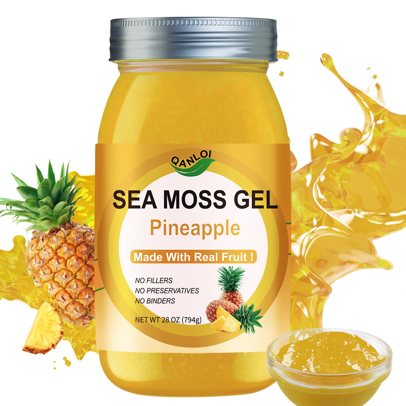 QANLOI Sea Moss Gel with real pineapple texture for tropical smoothies and flavor boosts