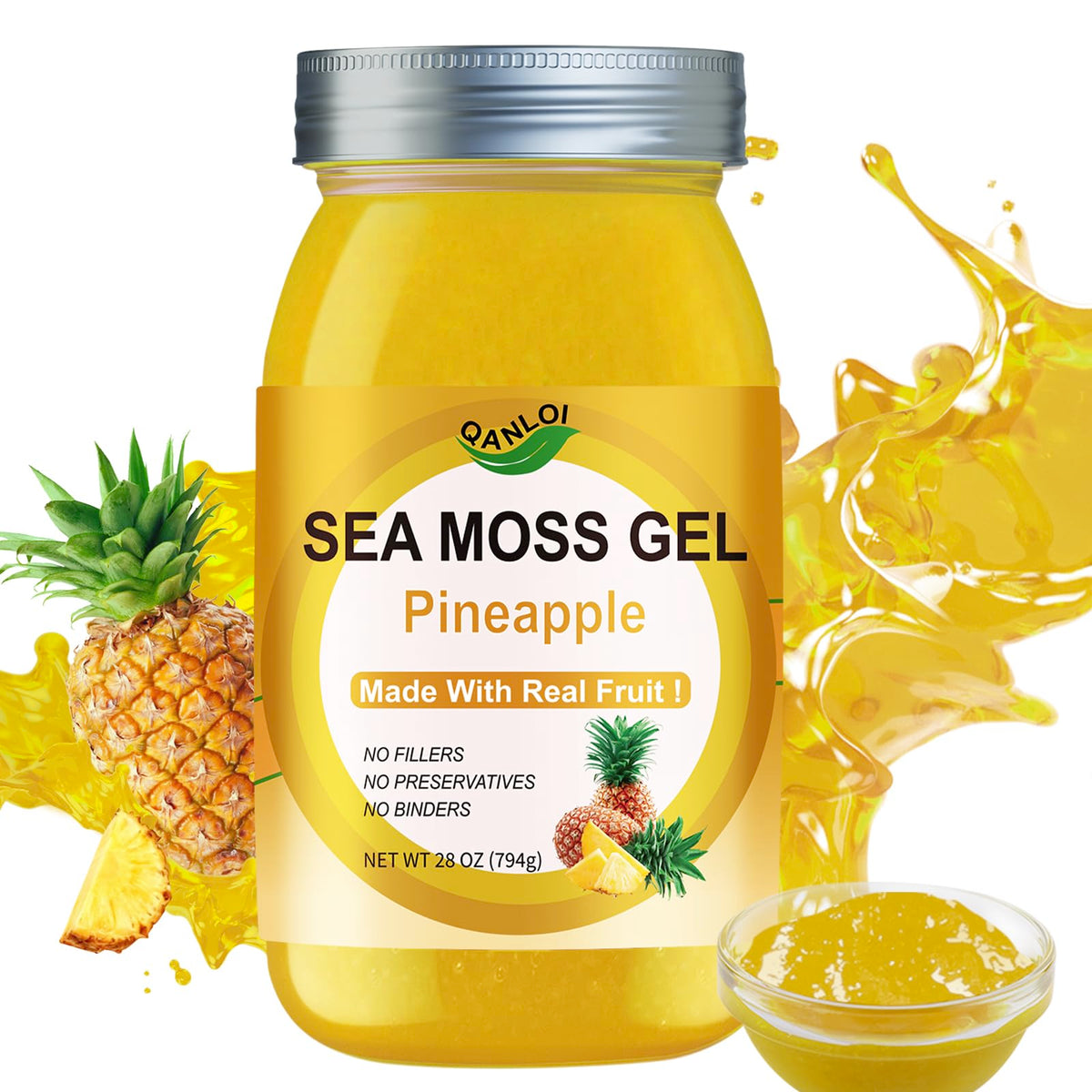 QANLOI Sea Moss Gel with real pineapple texture for tropical smoothies and flavor boosts