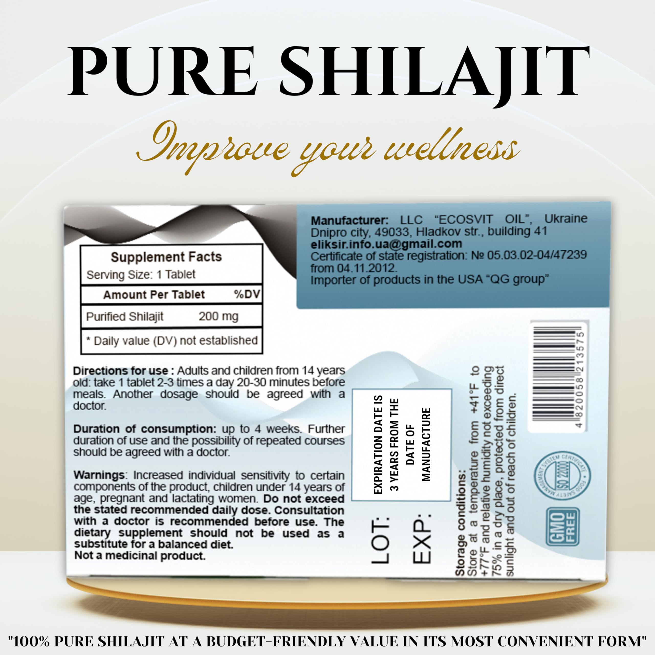 QG Group Shilajit dry drops bottle for easy resin intake.