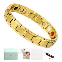 The QIAOZILI ultra-strength magnetic bracelet in gold close-up demonstrates durable everyday wear.