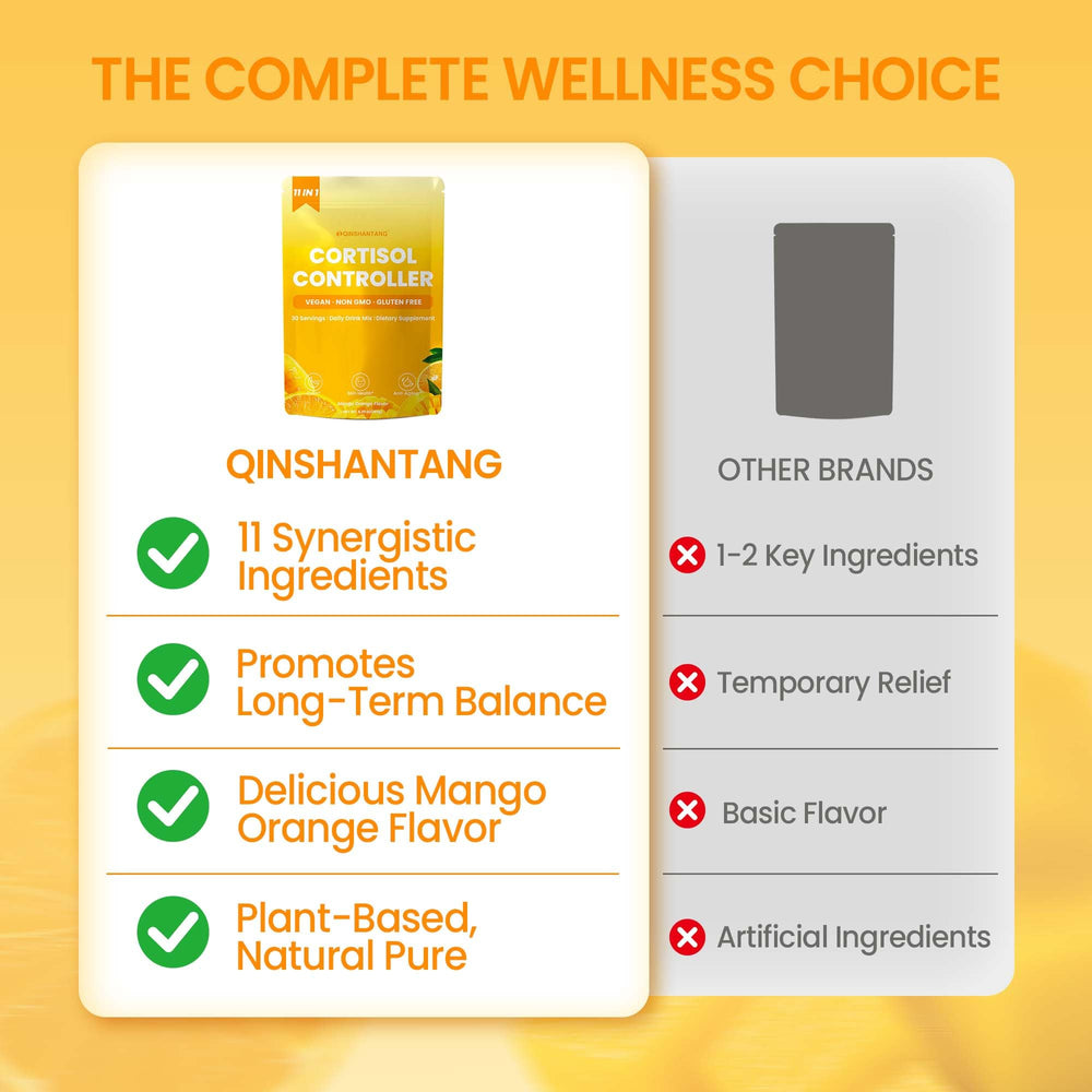 QIN SHAN TANG Cortisol Drink herbal blend close-up highlighting natural wellness components