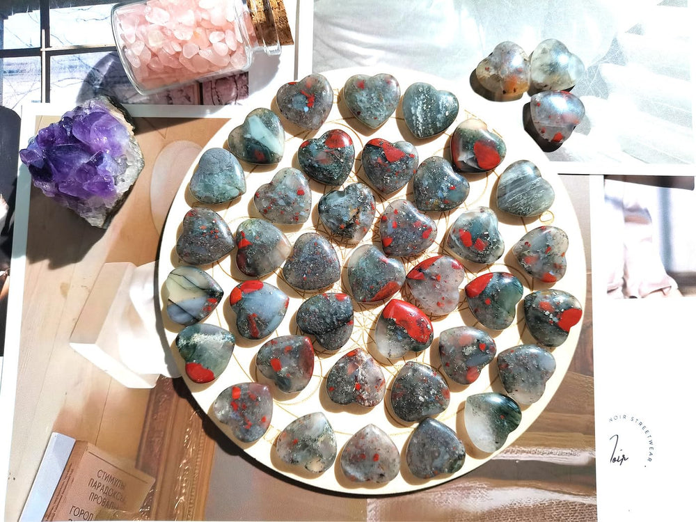 QINJIEJIE African Bloodstone heart stones as gift ideas for loved ones.
