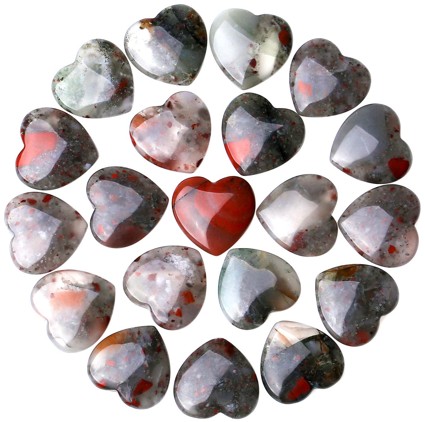 QINJIEJIE African Bloodstone Heart Stone set for pocket meditation and balance.