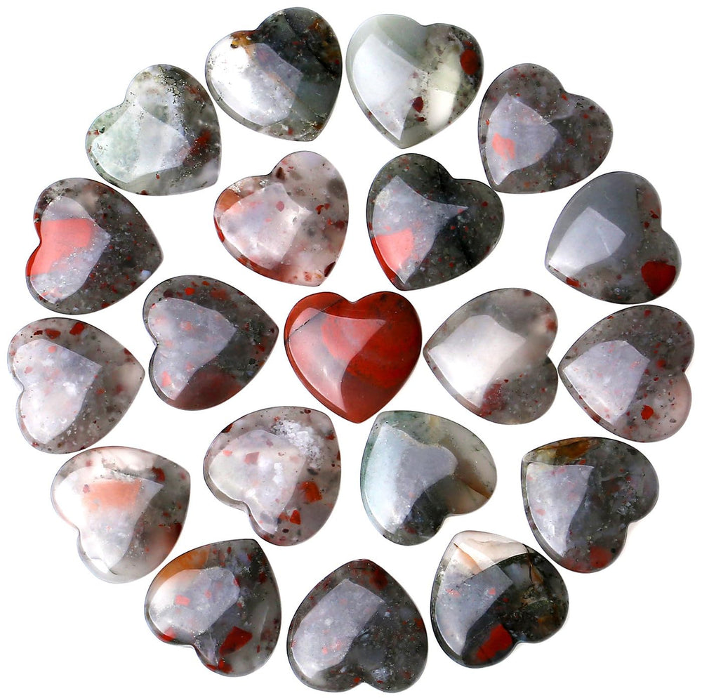 QINJIEJIE African Bloodstone Heart Stone set for pocket meditation and balance.