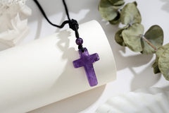 QINJIEJIE amethyst cross necklace with adjustable rope for versatile daily wear