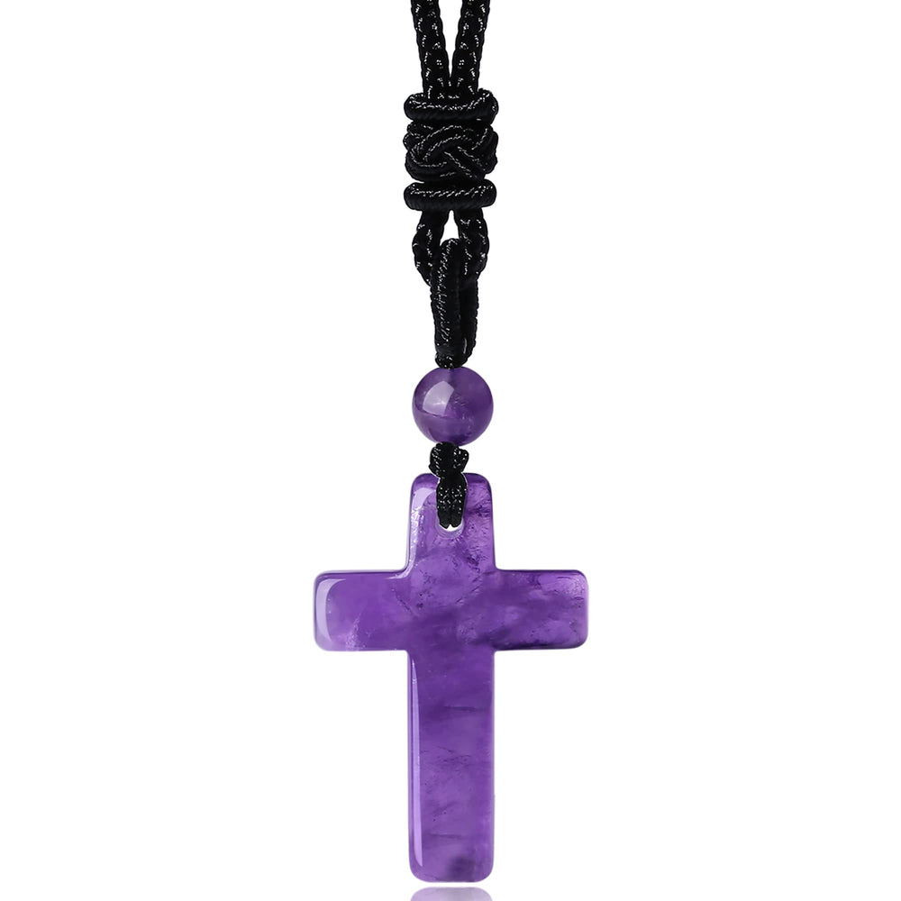 QINJIEJIE amethyst cross necklace pendant close-up showing crystal sparkle for mindful wear