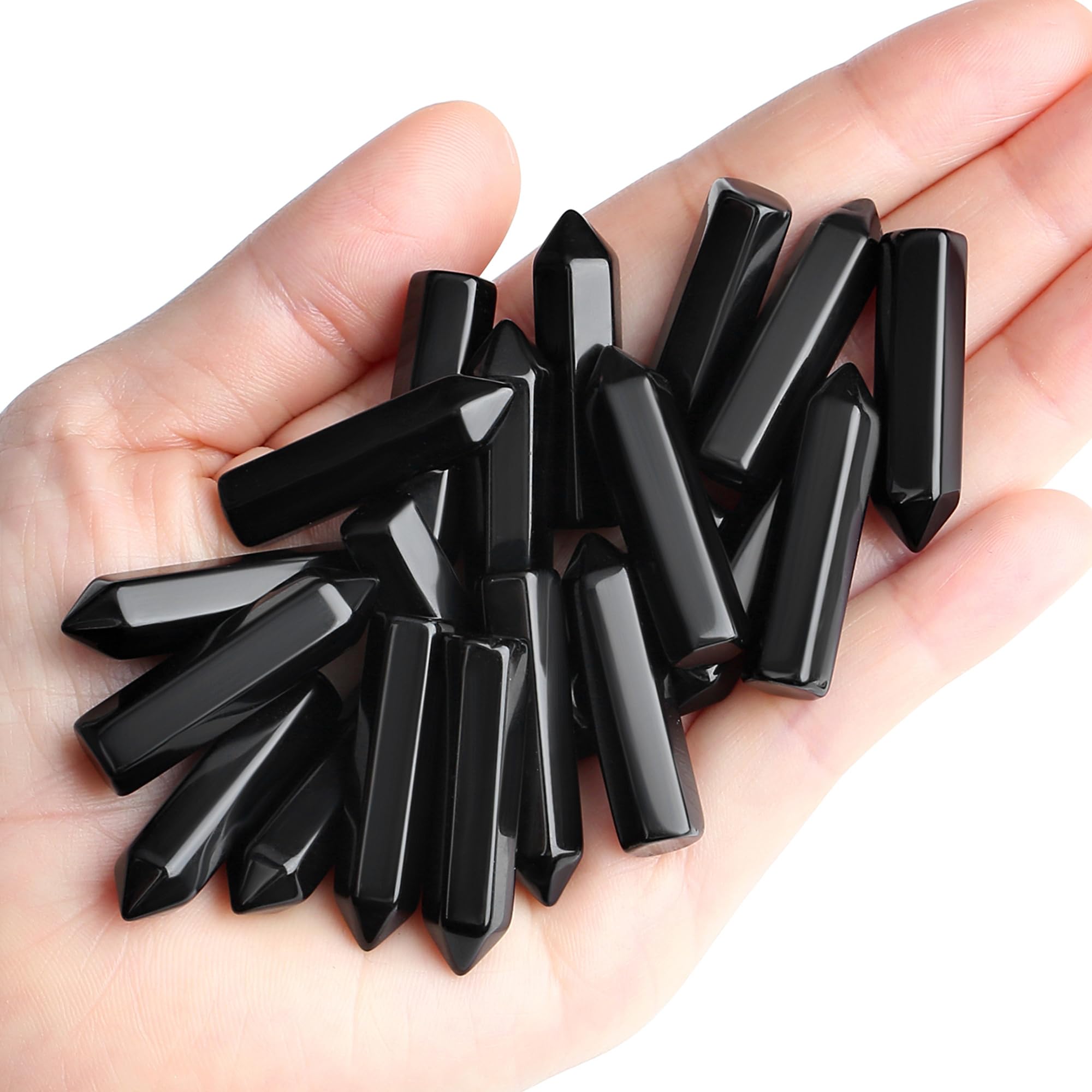 QINJIEJIE Black Obsidian wand set for meditation and grounding energy.