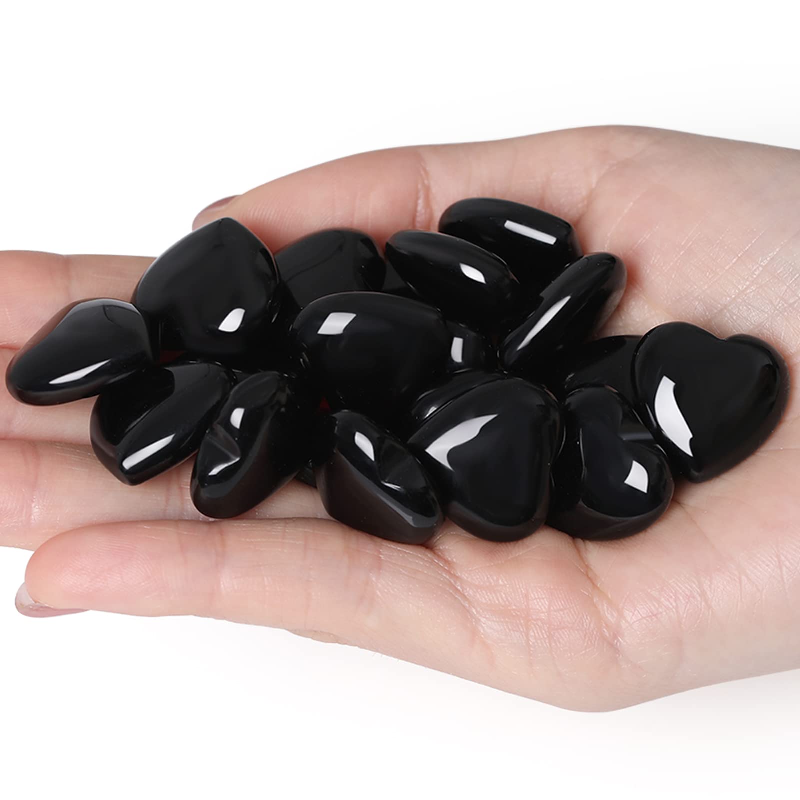 QINJIEJIE heart-shaped obsidian palm stone ready for desk or altar.