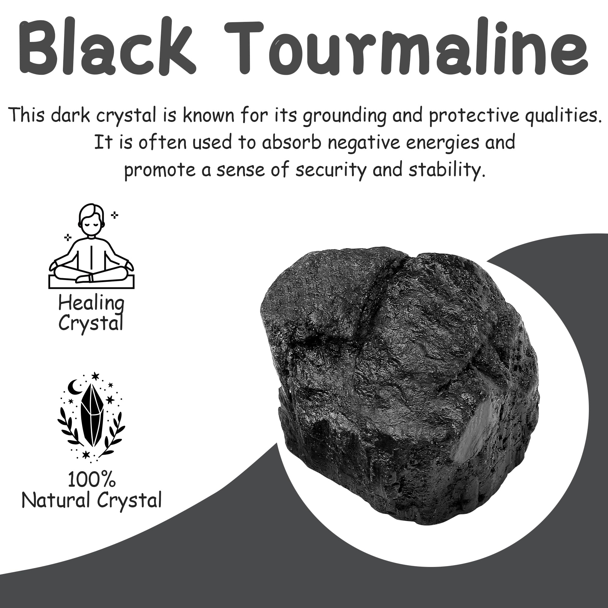 Close-up of QINJIEJIE black tourmaline rough crystal showing natural texture.