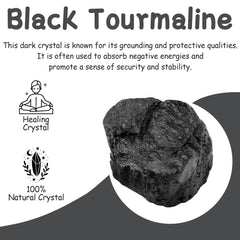 Close-up of QINJIEJIE black tourmaline rough crystal showing natural texture.