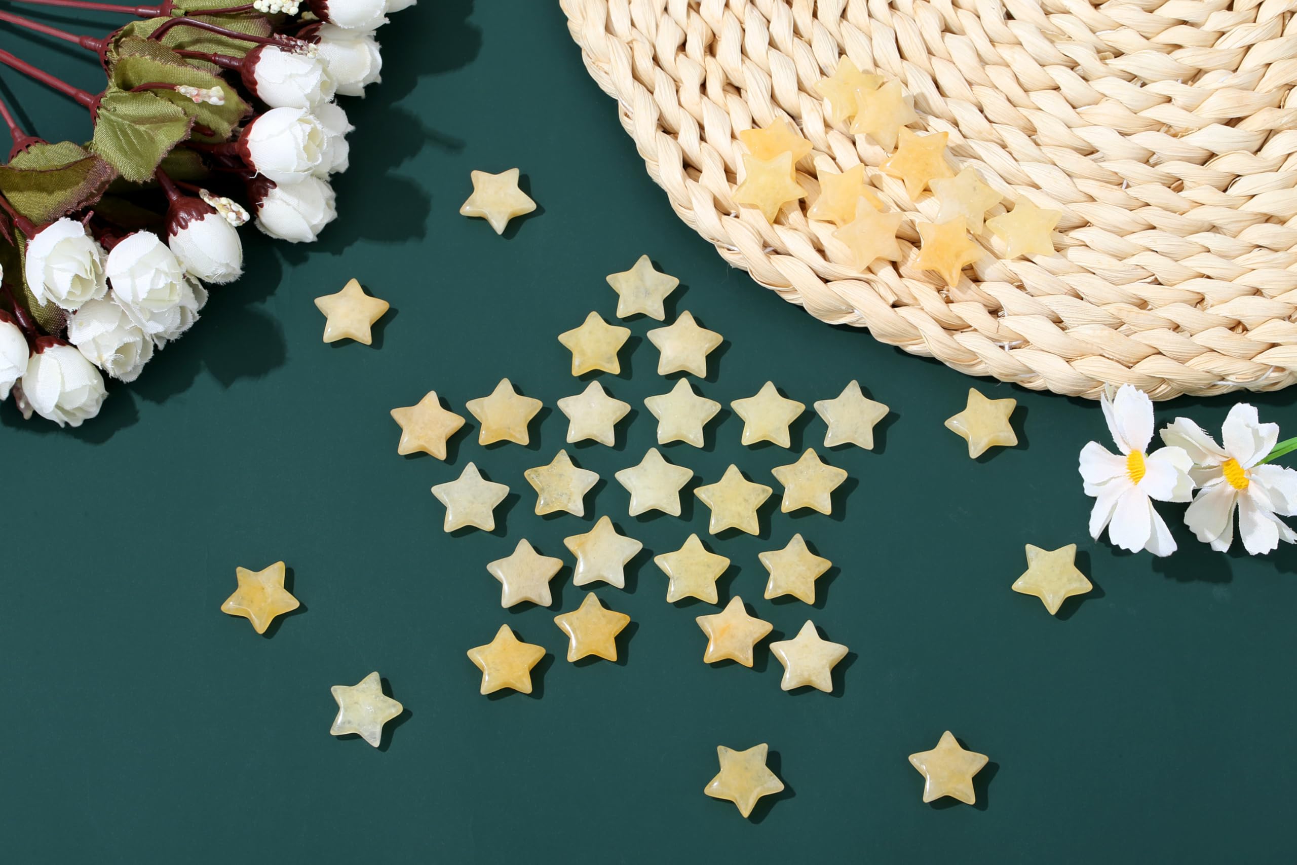 QINJIEJIE Citrine star desk decor adds positive ambiance.