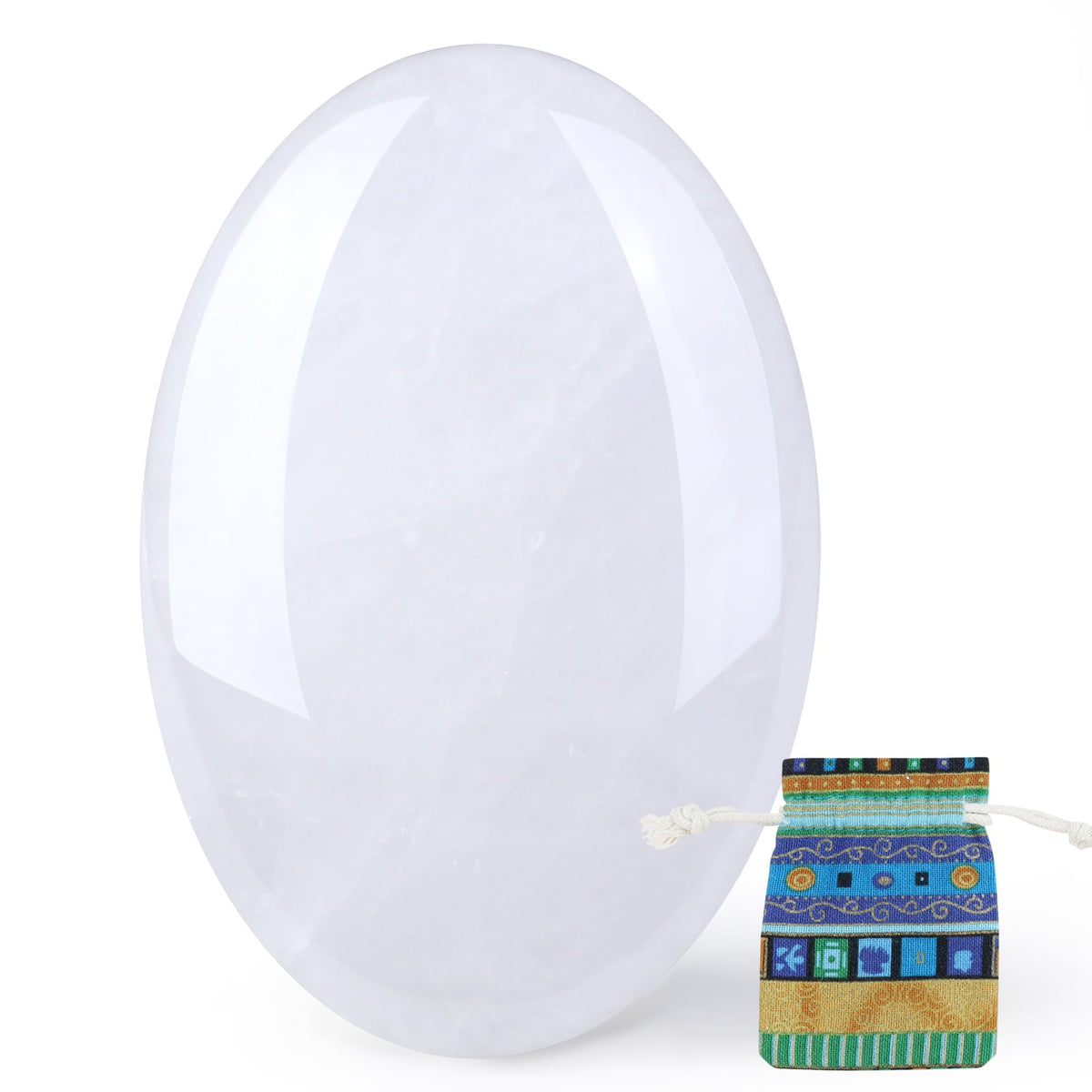 QINJIEJIE Clear Quartz palm stone for calm focus and momentary reset.