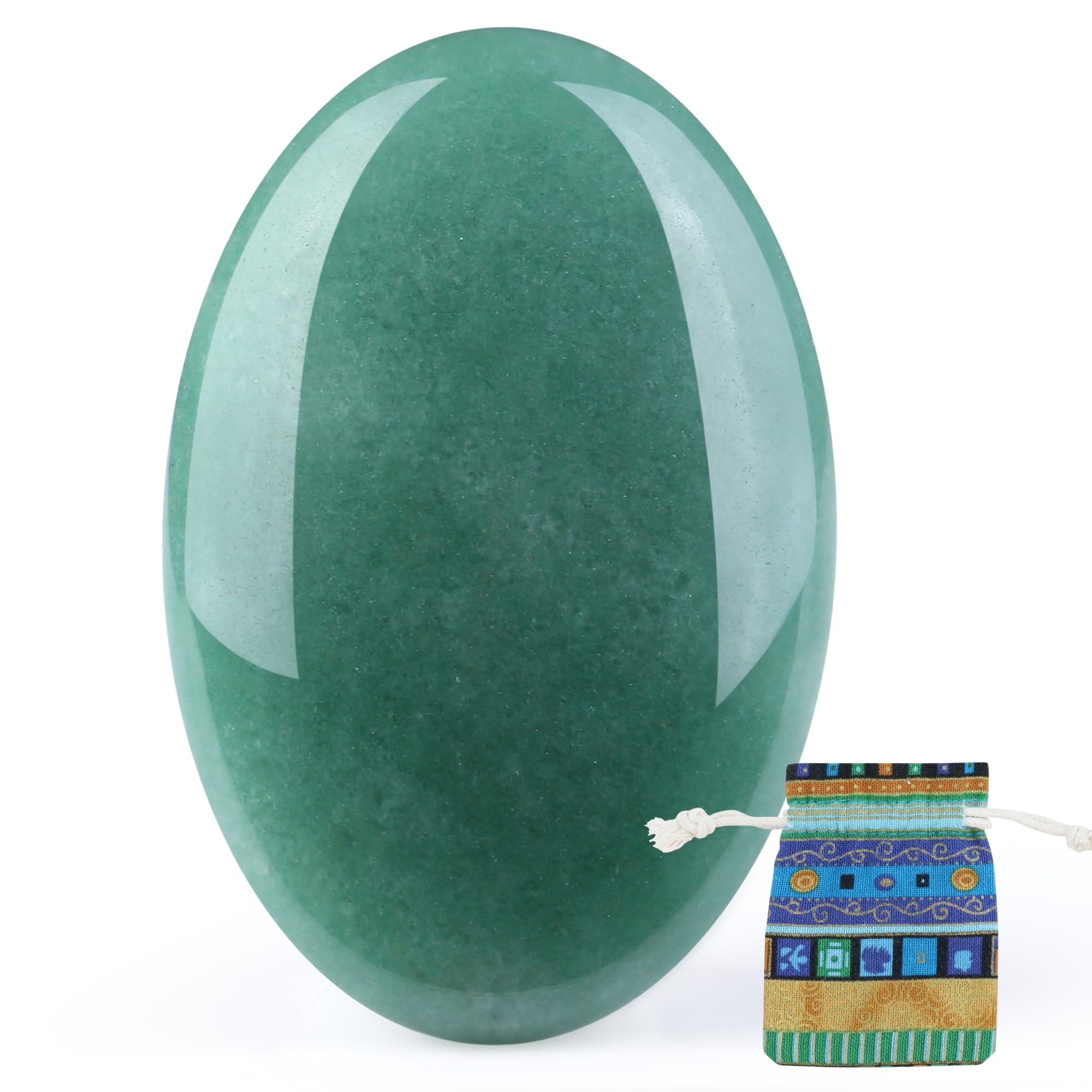 QINJIEJIE green aventurine palm stone front view promotes focus and calm