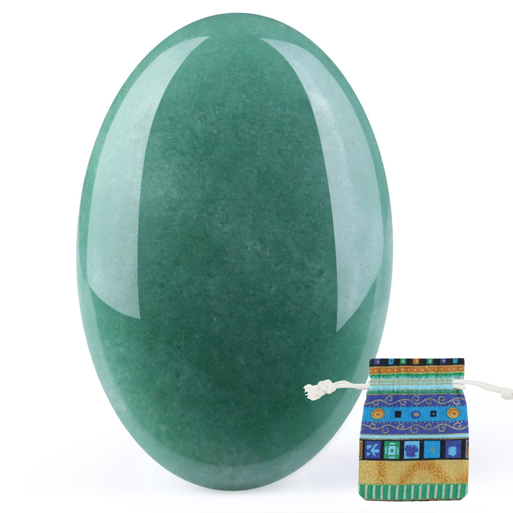 QINJIEJIE green aventurine palm stone front view promotes focus and calm
