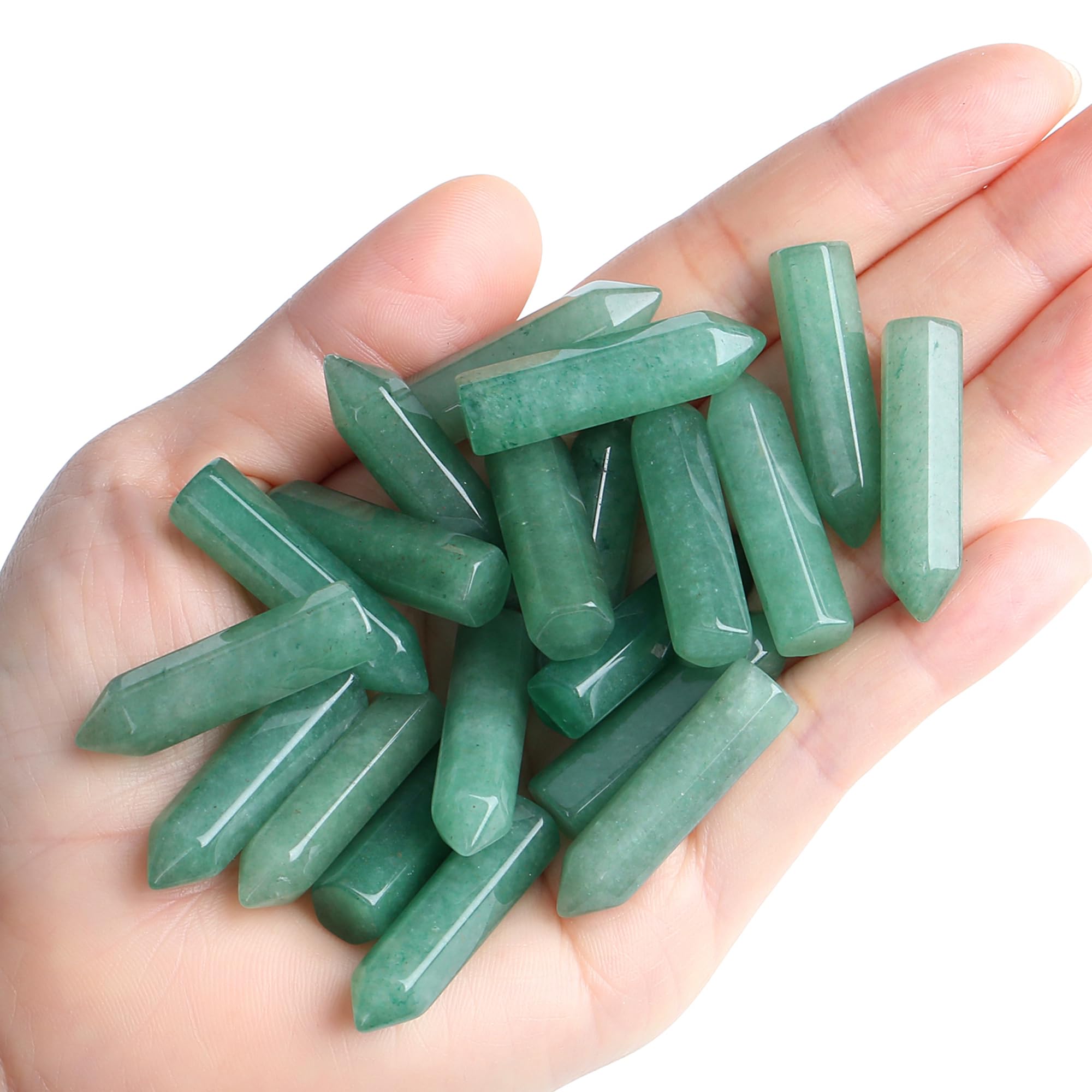 QINJIEJIE green aventurine wands with hexagonal points for focused energy work.