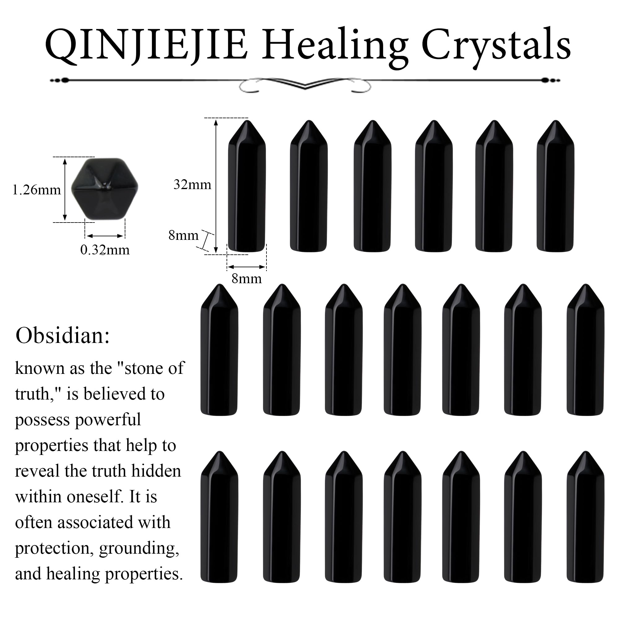 QINJIEJIE Black Obsidian wands for chakra balancing and mindful focus.