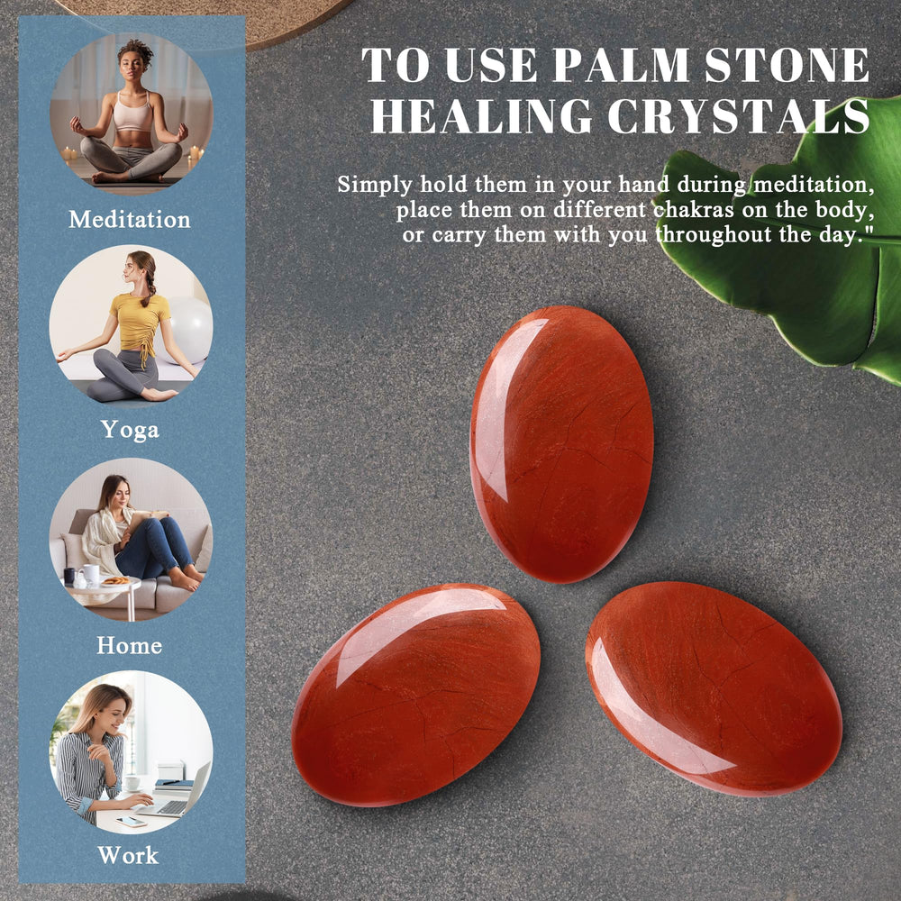 QINJIEJIE Red Jasper palm stone with bohemian cloth bag for portability.