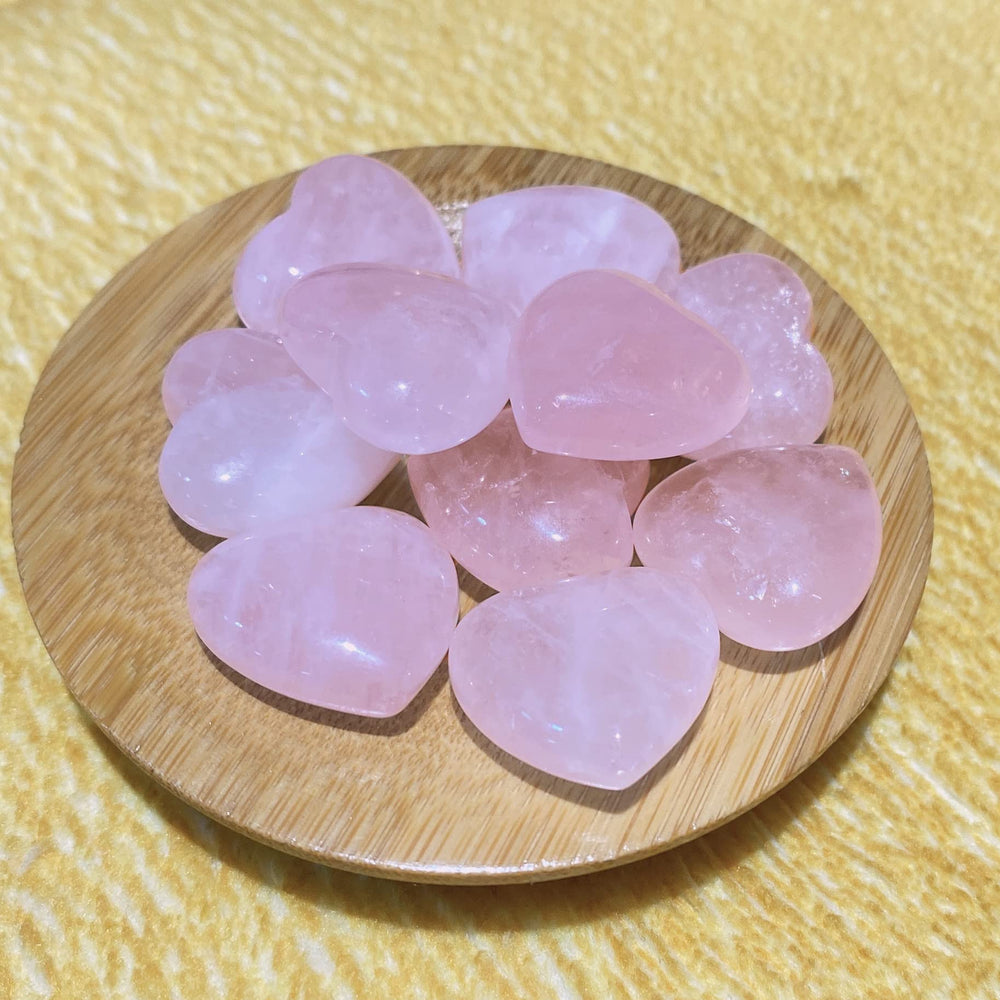 QINJIEJIE rose quartz heart palm stone carried in pocket for on-the-go grounding