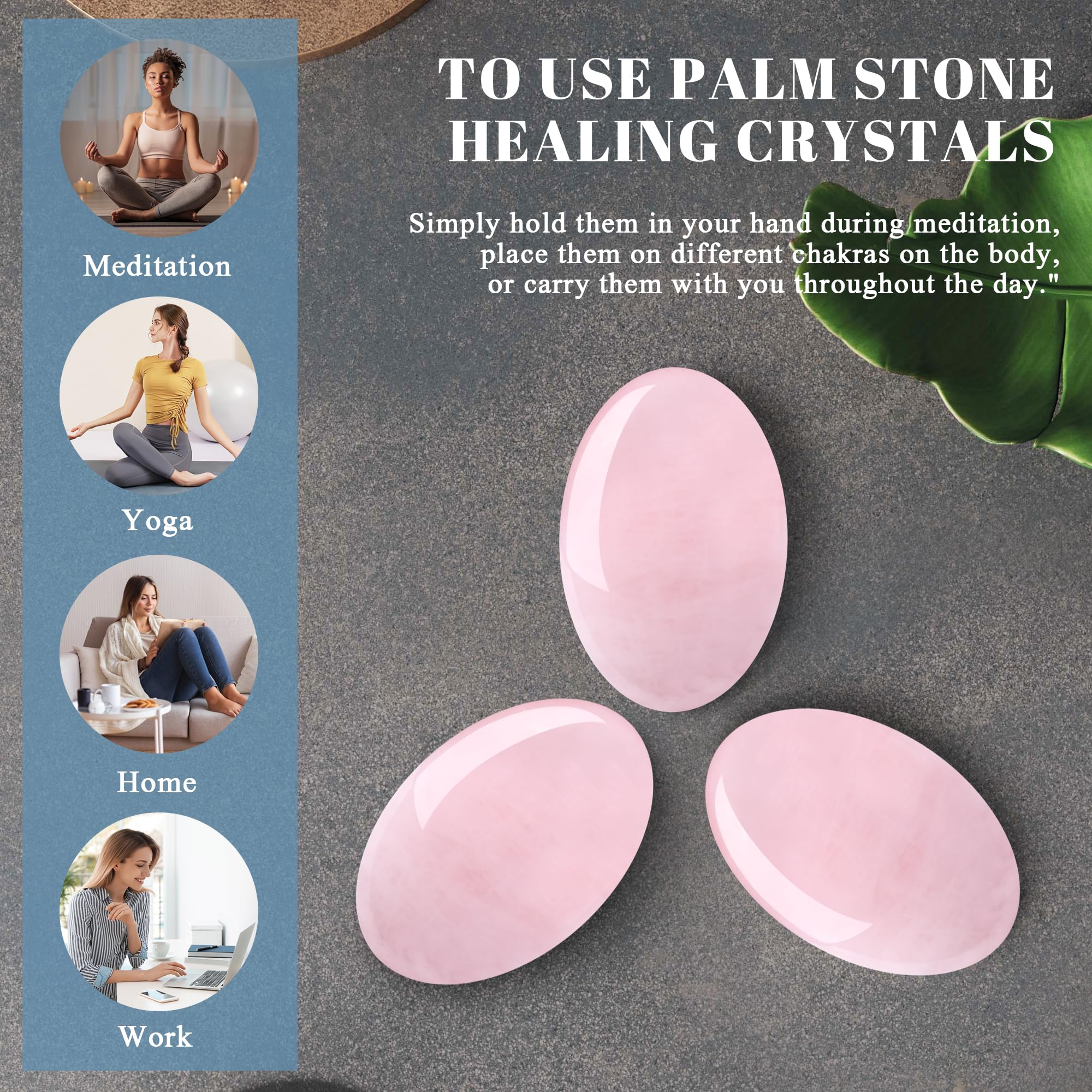 QINJIEJIE rose quartz palm stone on a meditation scene for focus.
