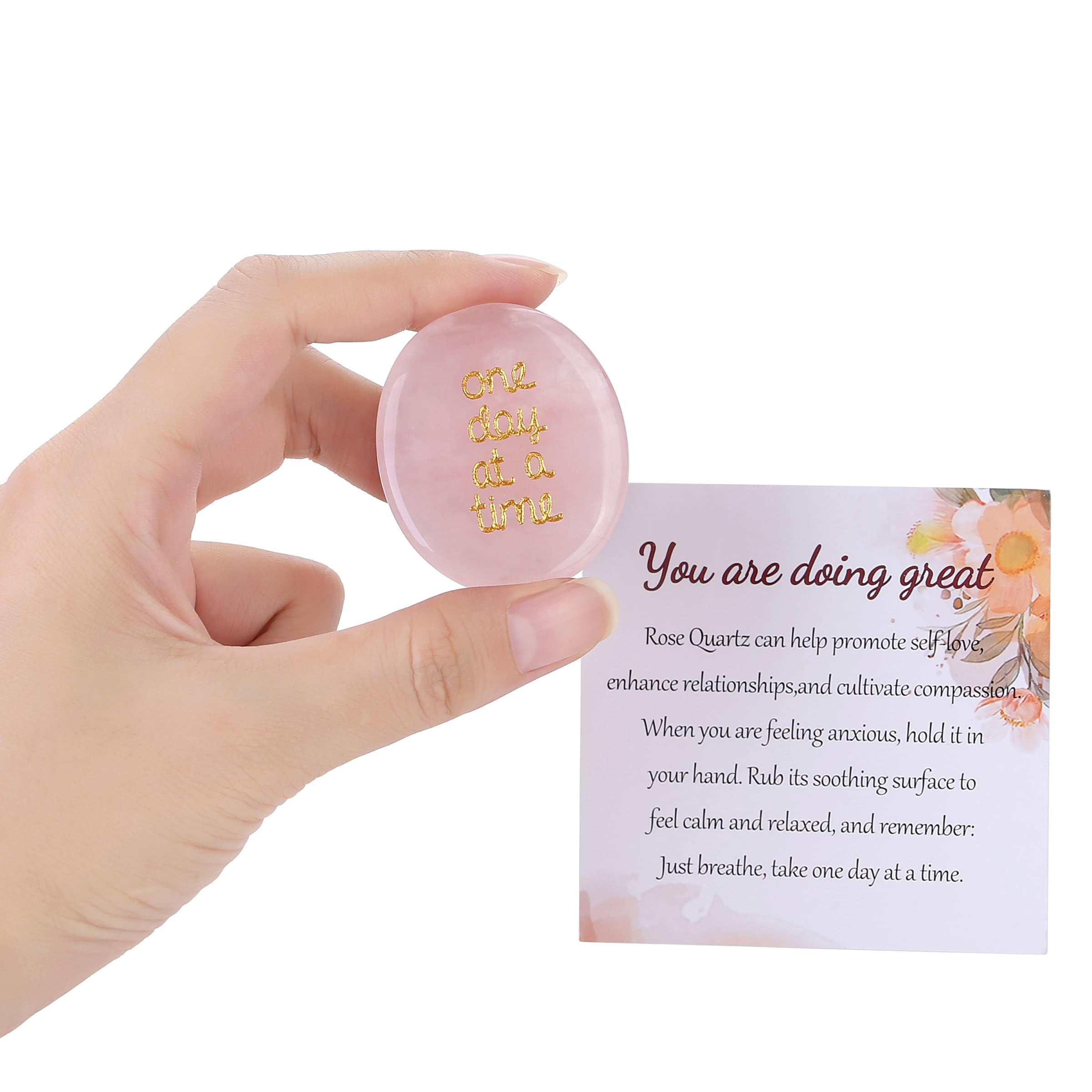 QINJIEJIE Rose Quartz Worry Stone in velvet pouch for calming daily relief.