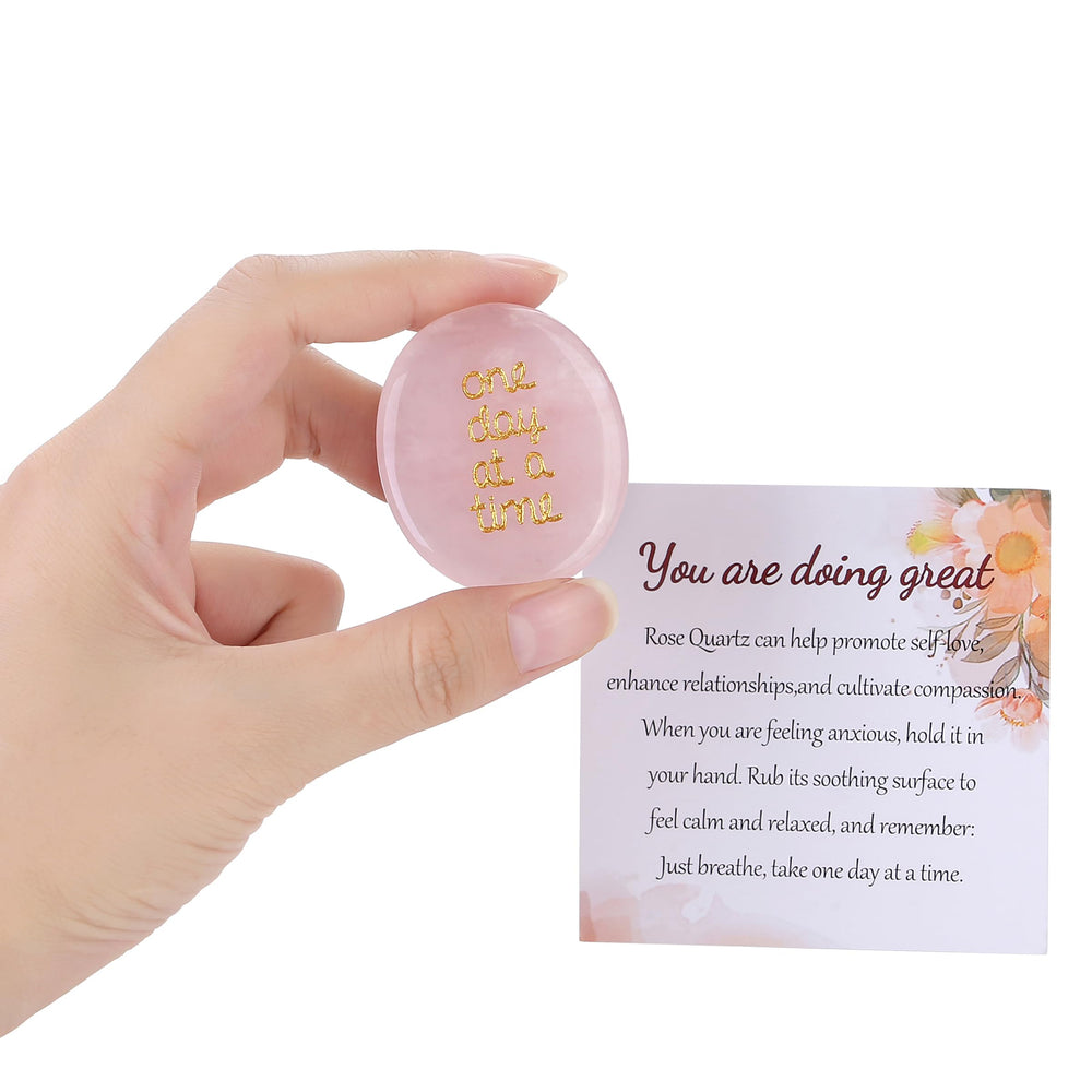 QINJIEJIE Rose Quartz Worry Stone in velvet pouch for calming daily relief.