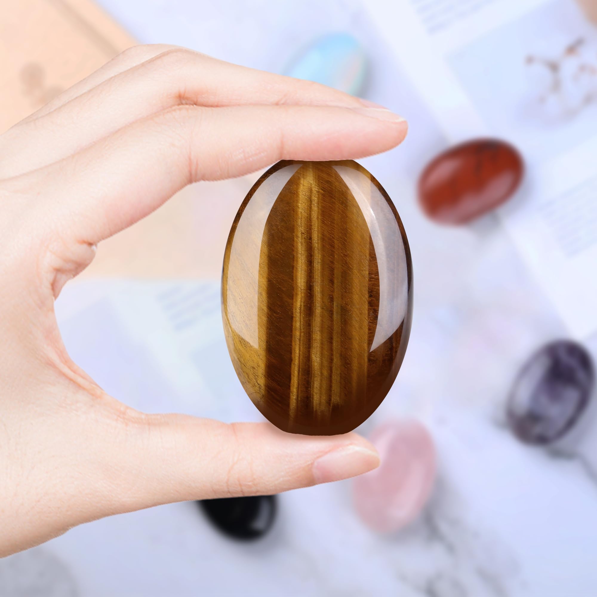 Tiger Eye palm stone inside bohemian cloth bag for easy carry