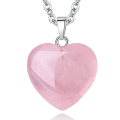 QINJIEJIE Rose Quartz heart pendant full view showing natural color and shape