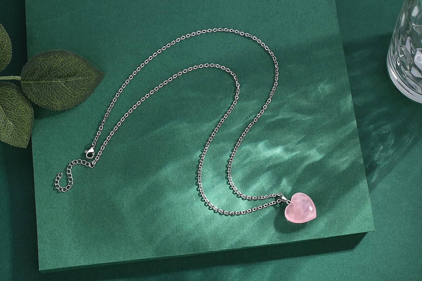QINJIEJIE Rose Quartz heart pendant packaging ready for gifting