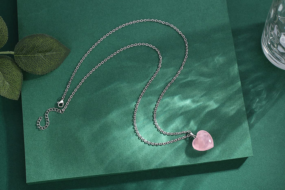 QINJIEJIE Rose Quartz heart pendant packaging ready for gifting