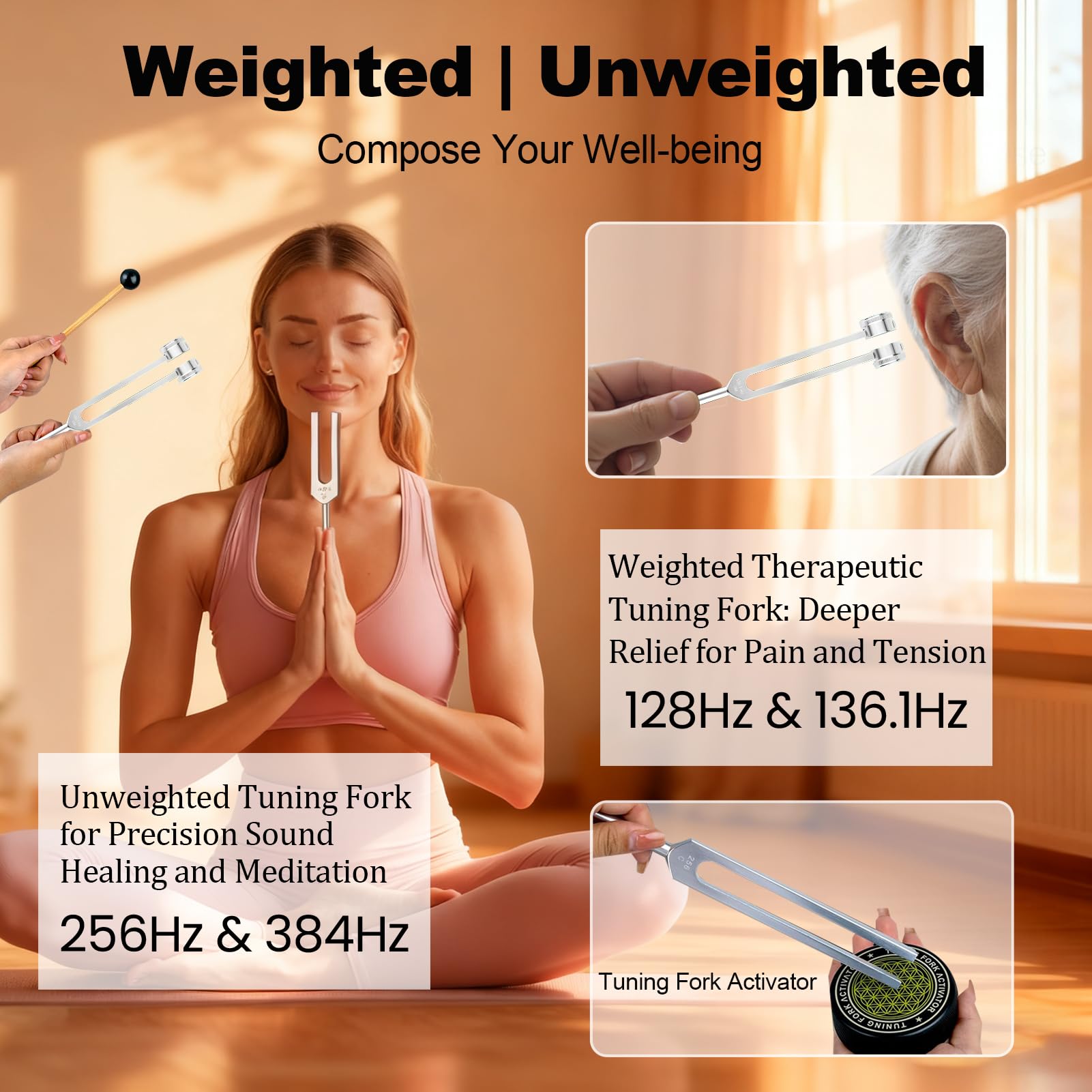 QITUO 384Hz tuning fork for chakra balancing and steady meditation.