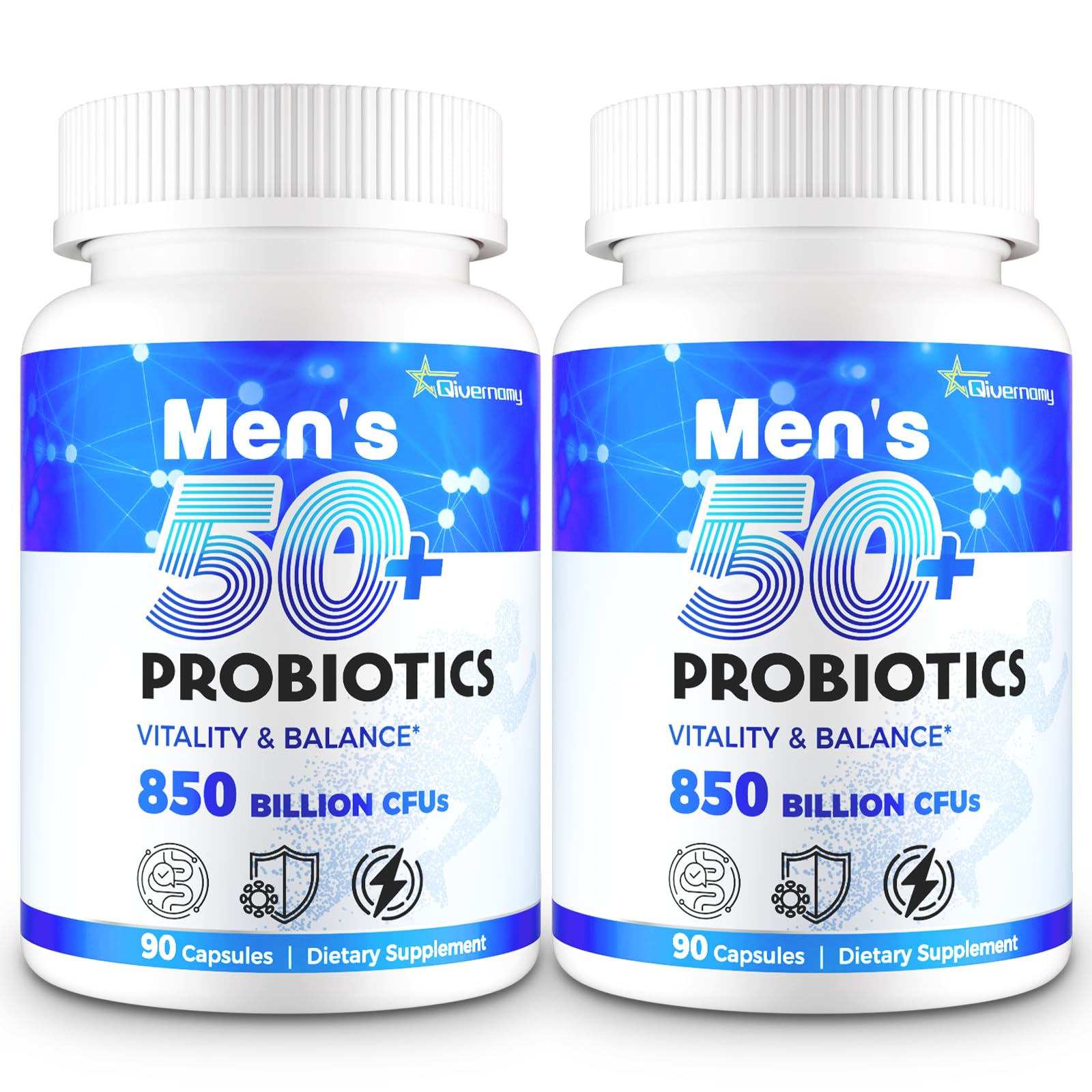 QIVERNAMY Probiotics for Men 50+ bottle shown for daily wellness