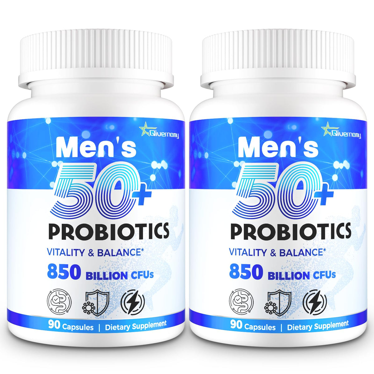 QIVERNAMY Probiotics for Men 50+ bottle shown for daily wellness