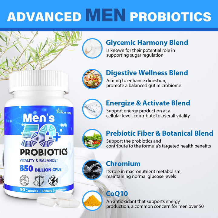 QIVERNAMY probiotics 50+ bottle pour shows easy on-the-go use