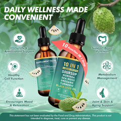 QIZFYZZ Soursop Bitters Drops label highlights vegan Non-GMO quality.