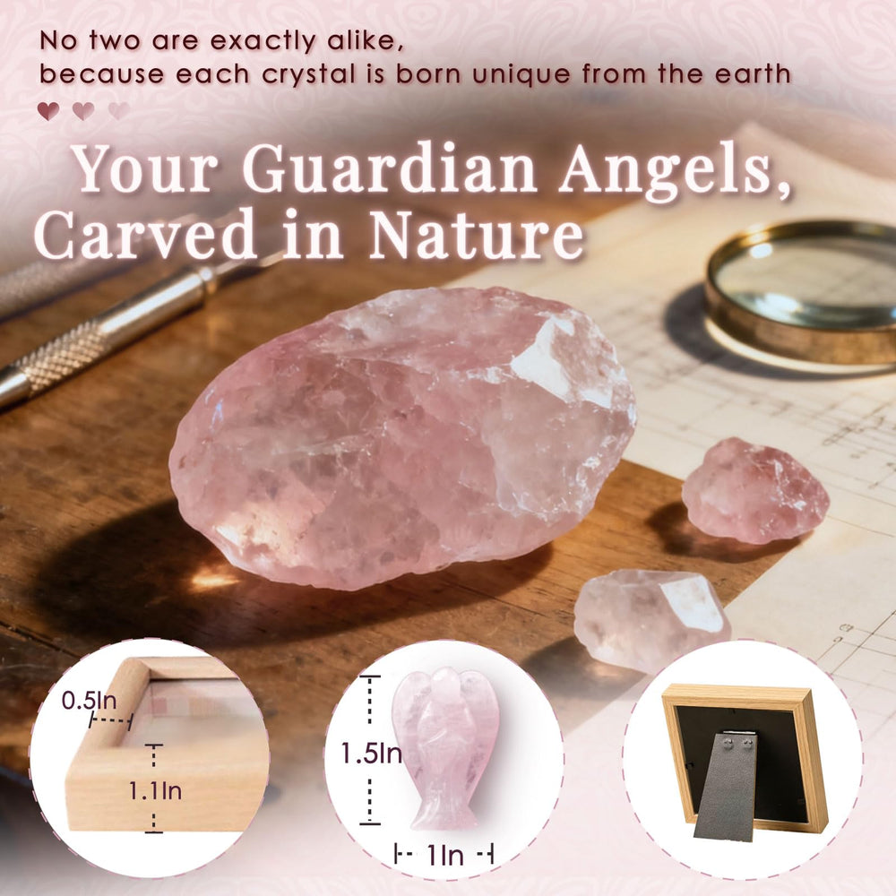 QIZHXPC rose quartz angel oak frame protects the crystal while keeping an elegant display
