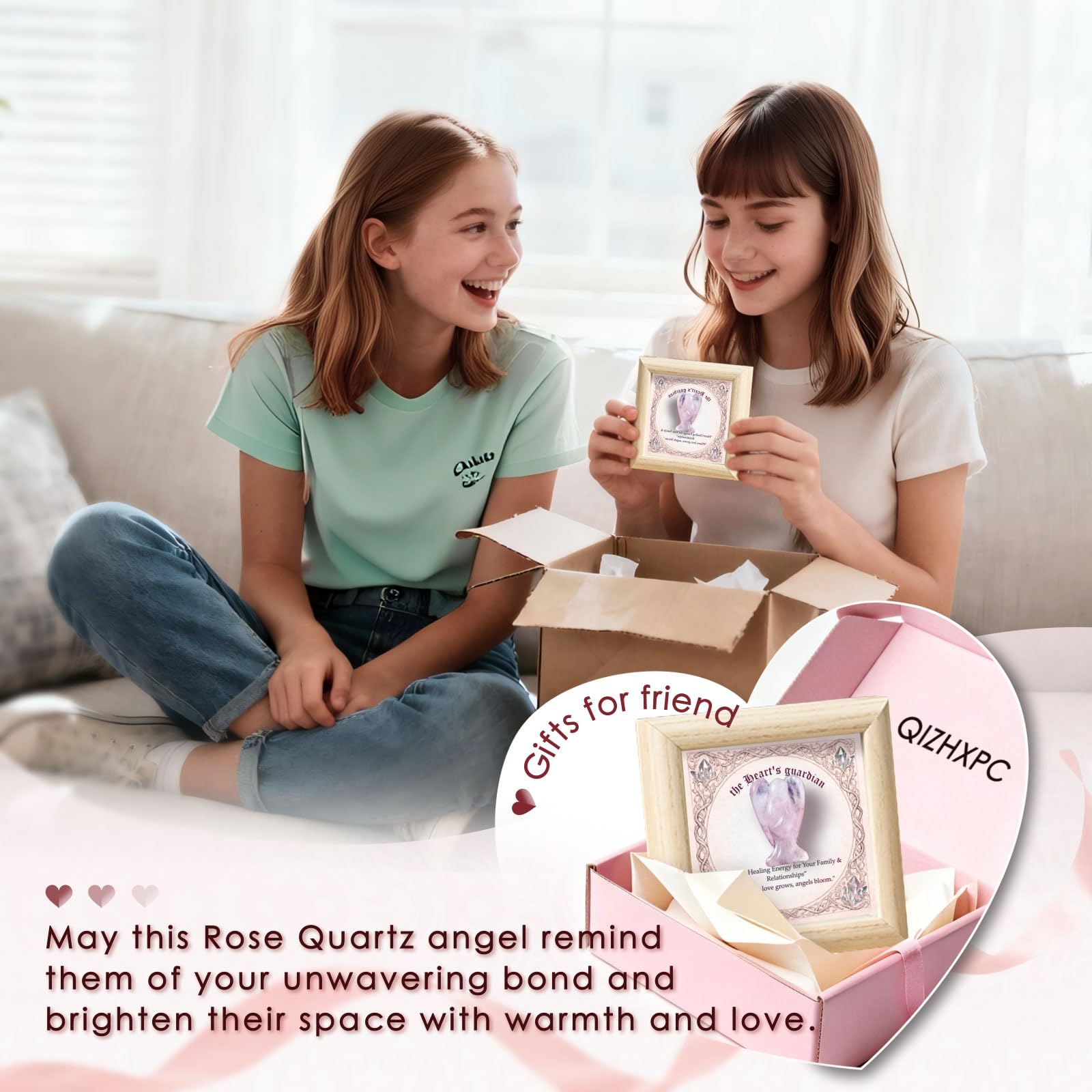 QIZHXPC rose quartz angel hand-carved pink crystal adds a gentle glow to meditation corners