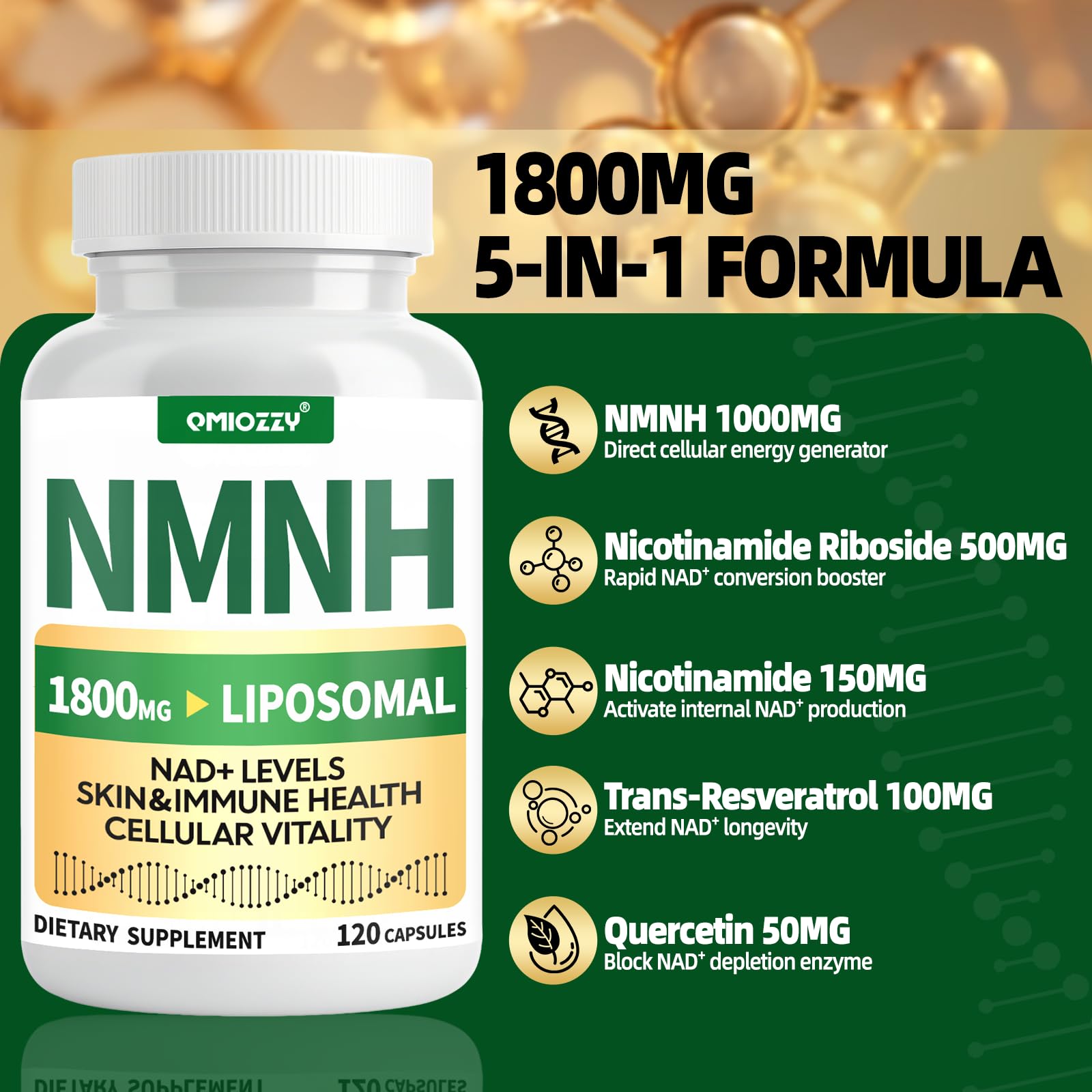 Qmiozzy NMNH serving suggestion with two capsules daily.