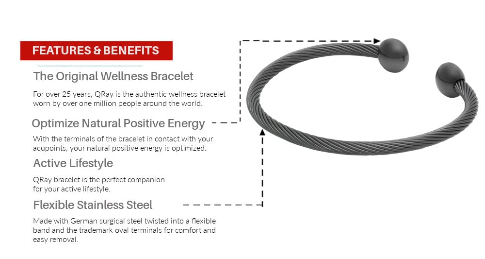 QRAY Gun Metal Deluxe Bracelet worn on the wrist for comfortable all-day wear.