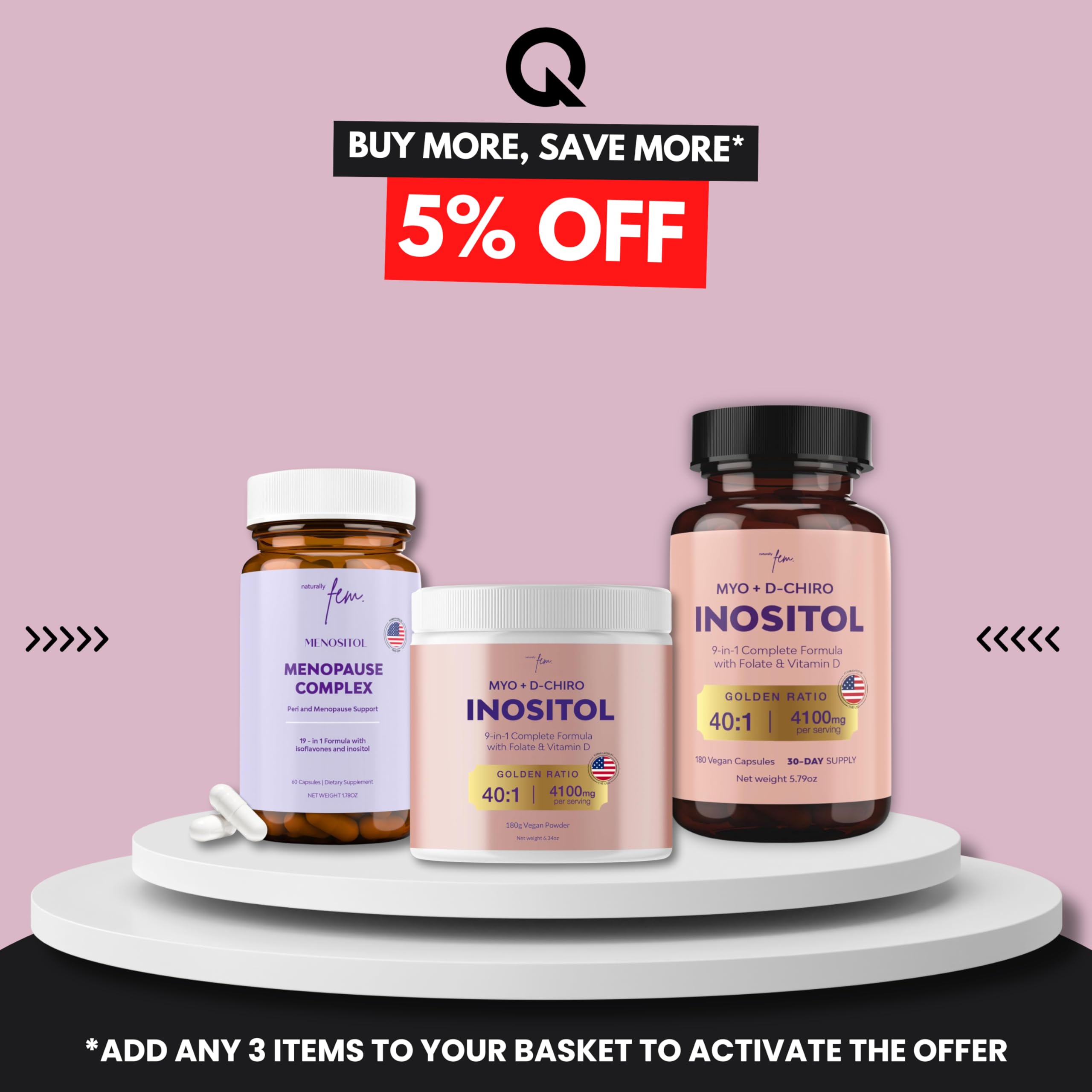 Nutrition facts panel on the QSTA bundle emphasizes vitamin and mineral blend.
