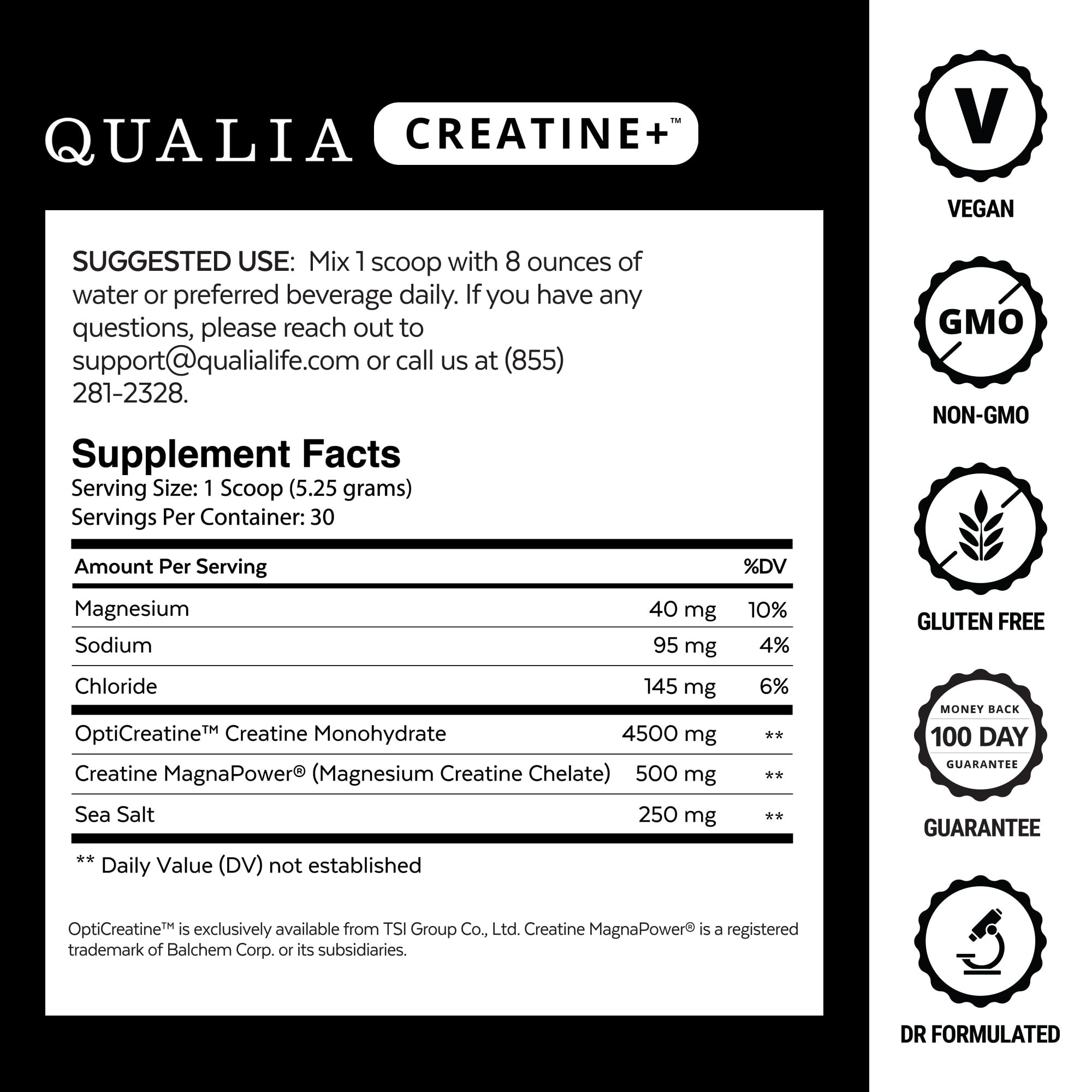 Qualia Creatine Magnesium bottle highlights enhanced absorption and performance support