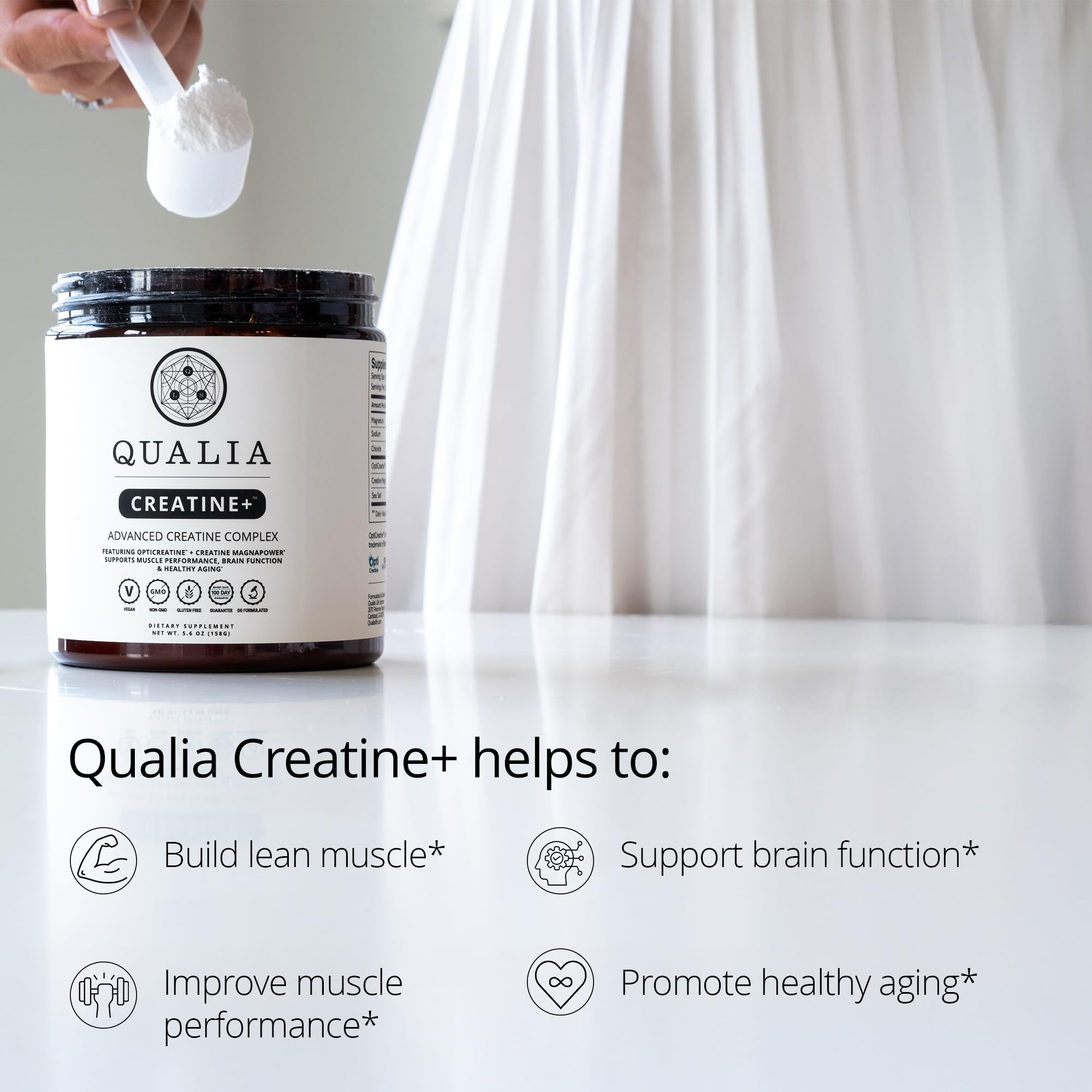 Qualia Creatine powder-dissolution shows quick, grit-free mixing