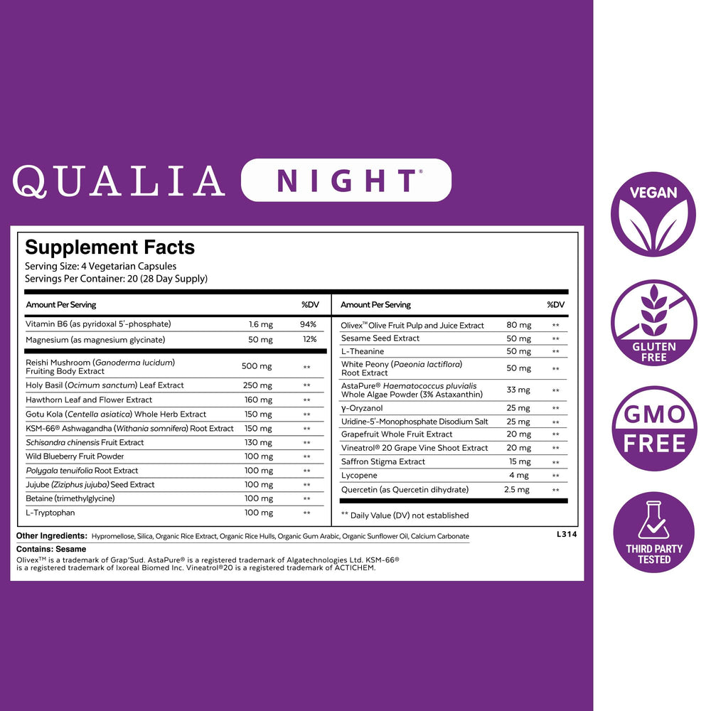 Qualia Mind capsules close-up—sustained cognitive focus