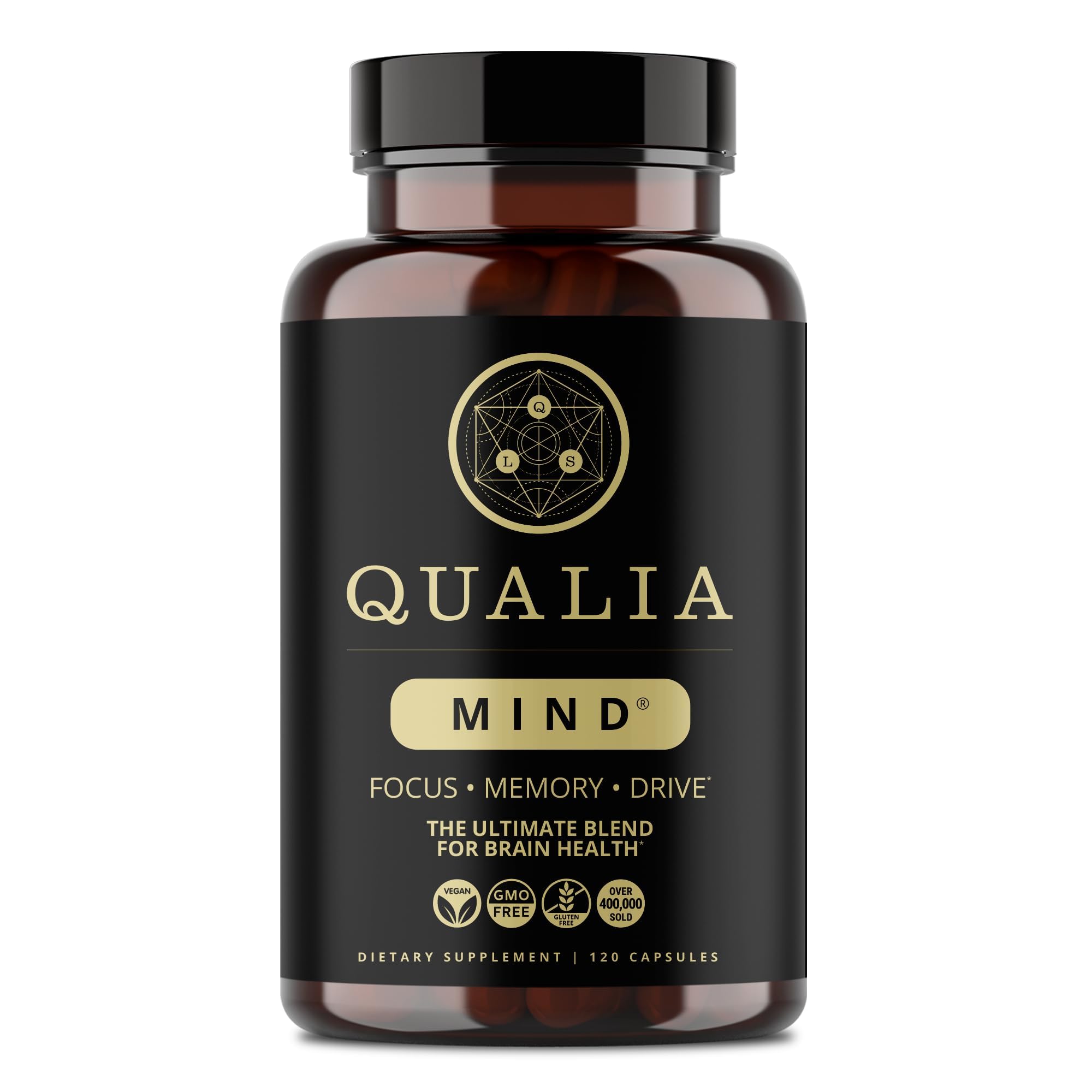 Qualia Mind bottle on desk promoting daily focus and productivity