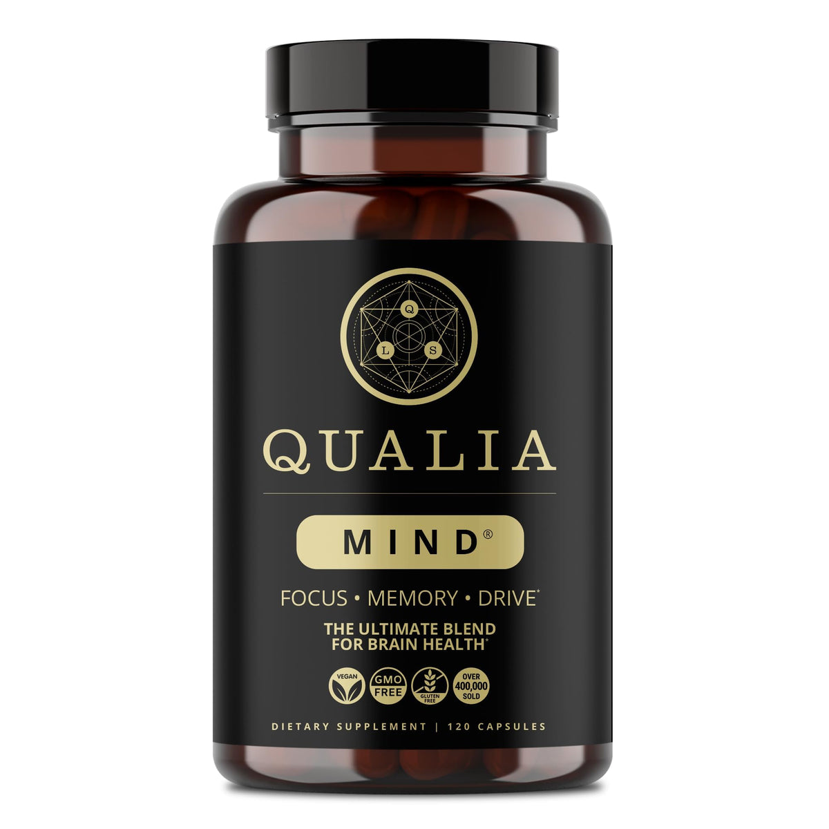 Qualia Mind bottle on desk promoting daily focus and productivity
