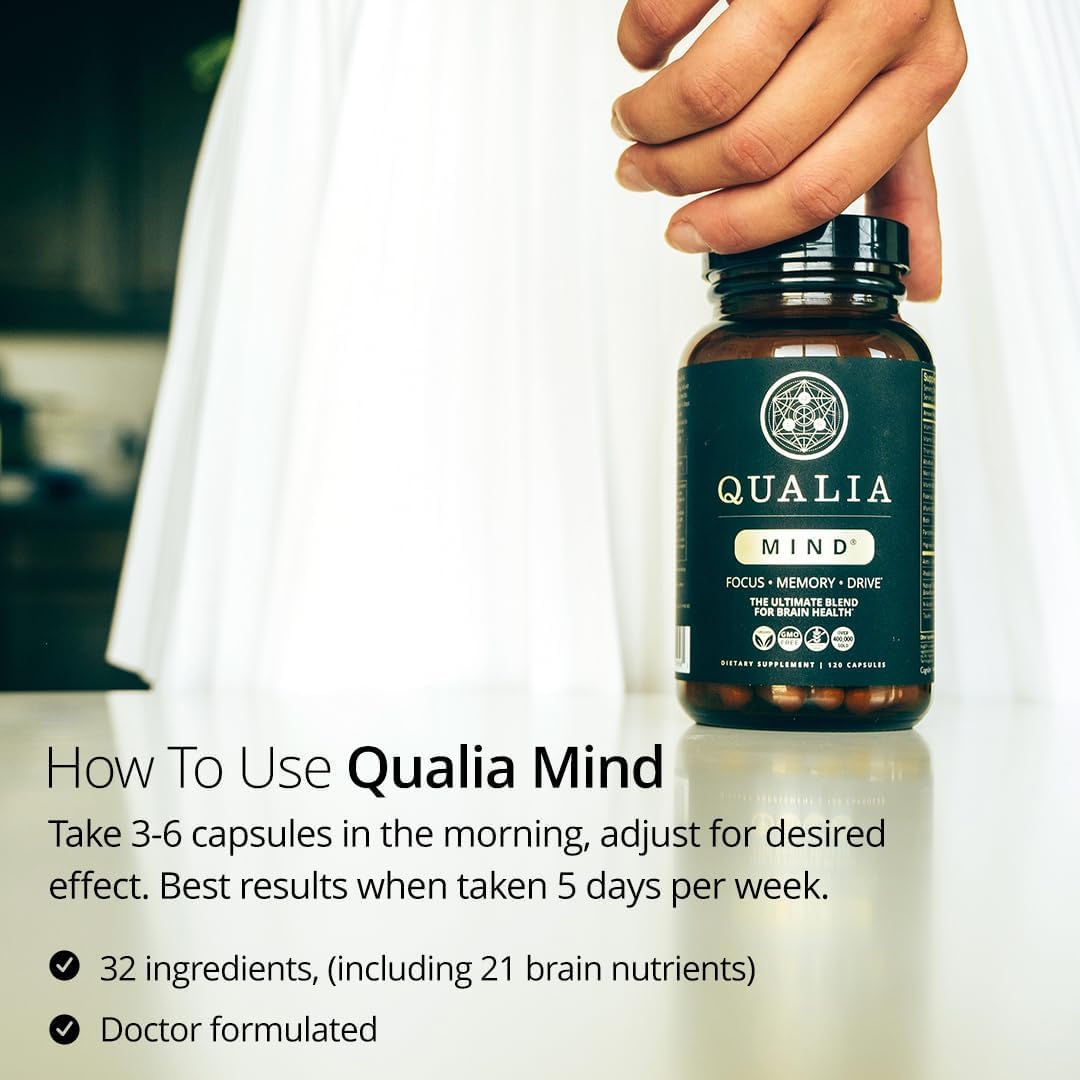 Qualia Mind box packaging showing premium branding and vegan attributes