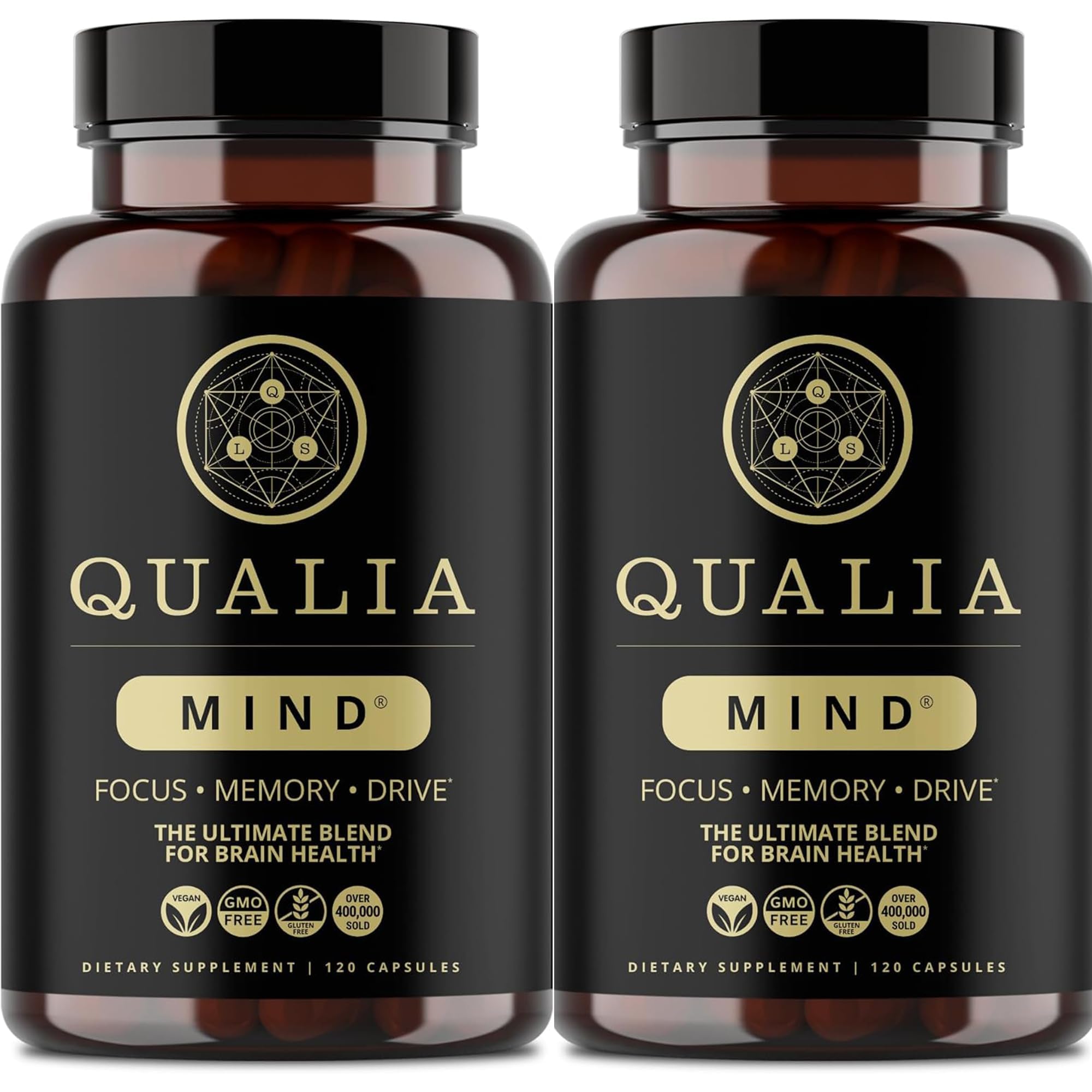 Qualia Mind capsules close-up showing premium nootropic for sharper focus and sustained energy.