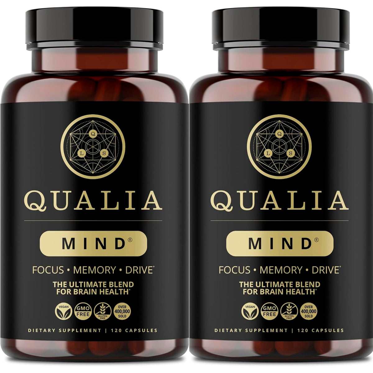 Qualia Mind capsules close-up showing premium nootropic for sharper focus and sustained energy.