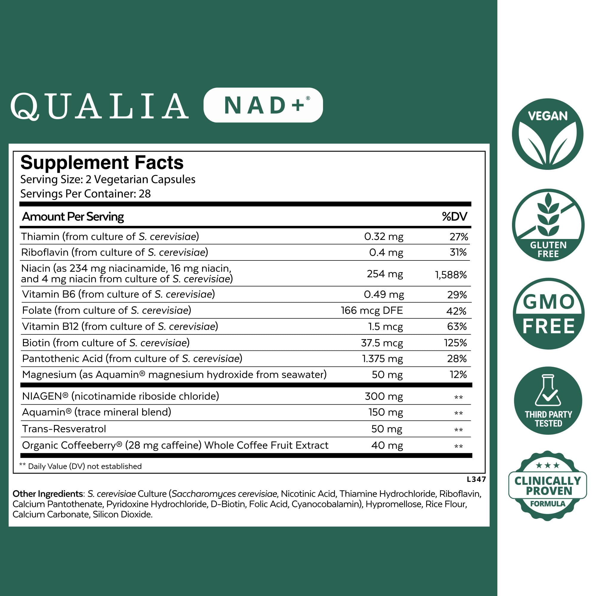 Qualia NAD bottle pour shows easy dosing for steady daytime energy.